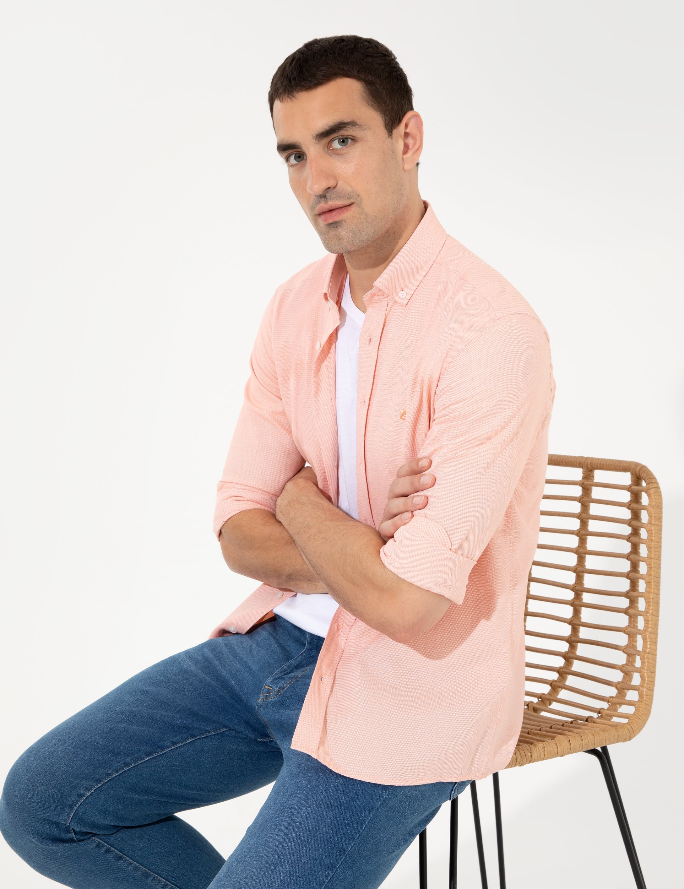 Turuncu Slim Fit Oxford Gömlek