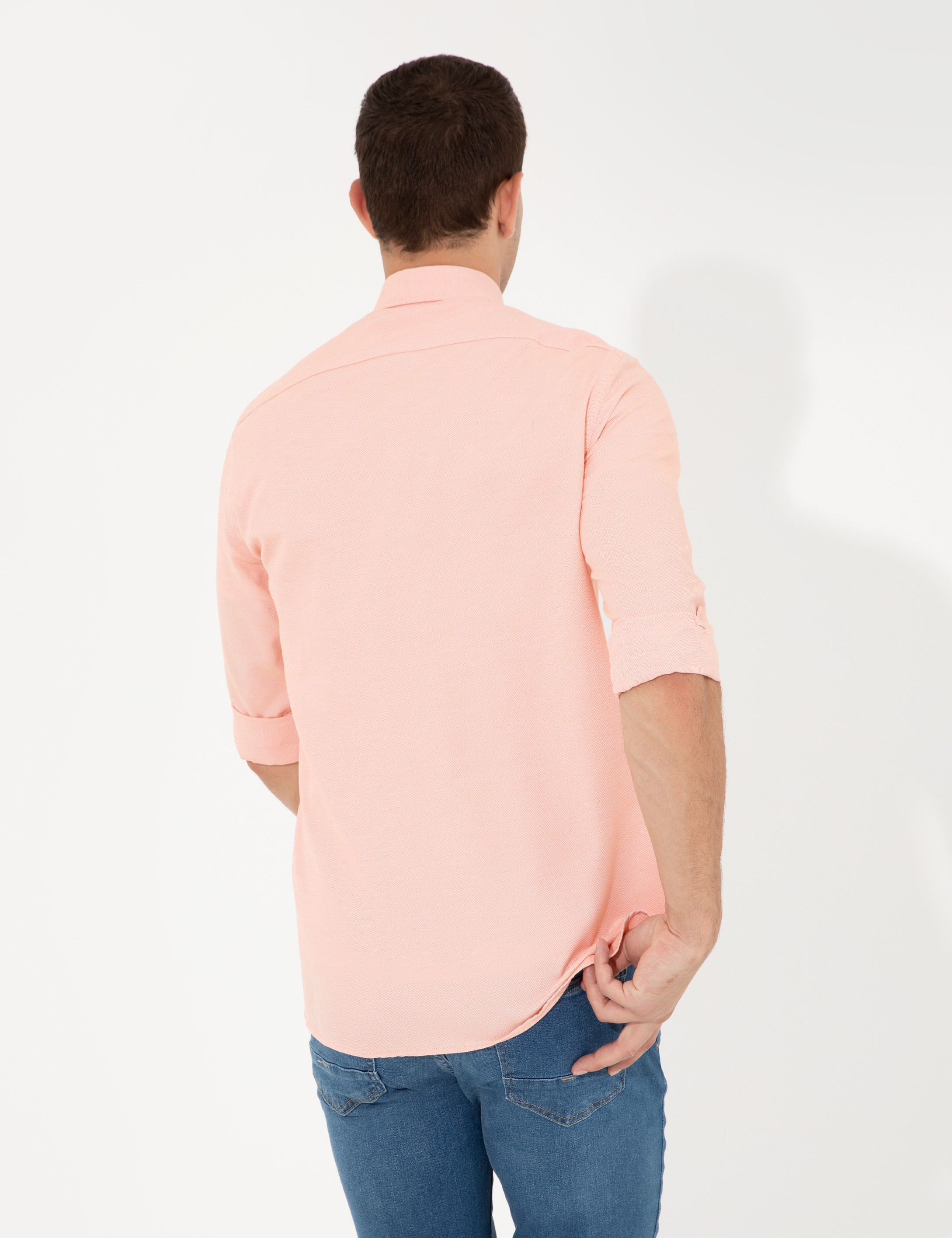 Turuncu Slim Fit Oxford Gömlek - Image 5
