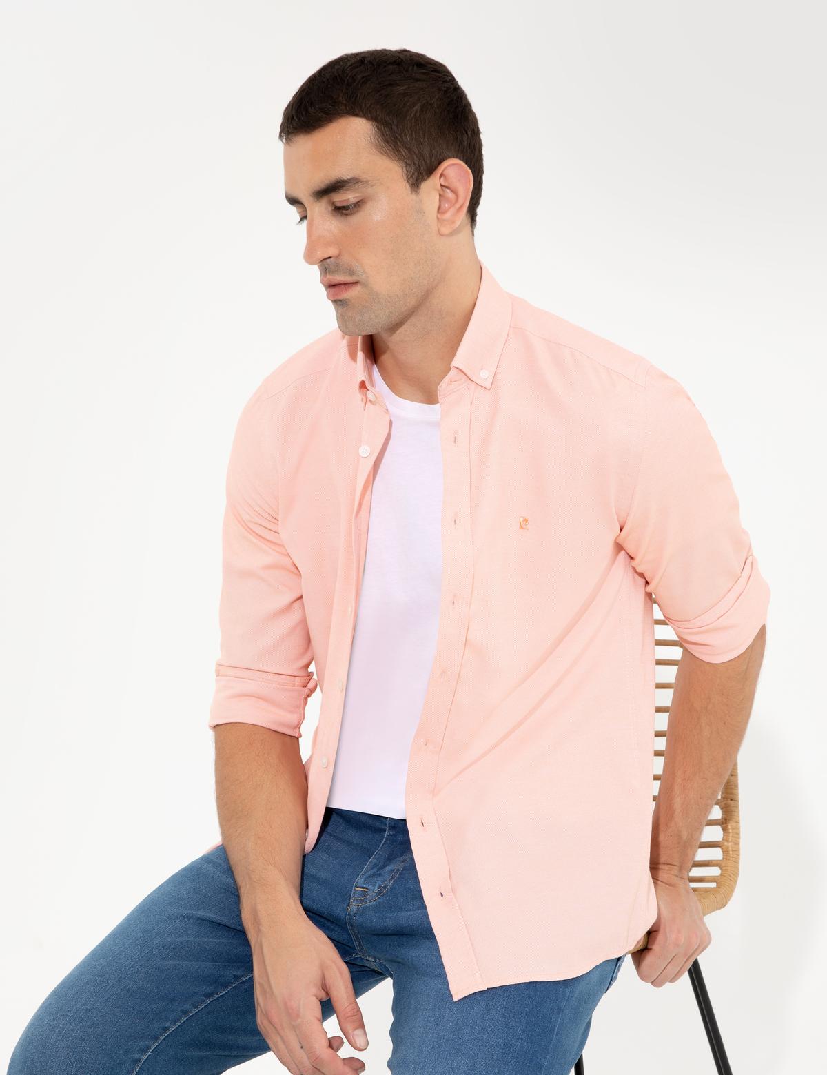 Turuncu Slim Fit Oxford Gömlek