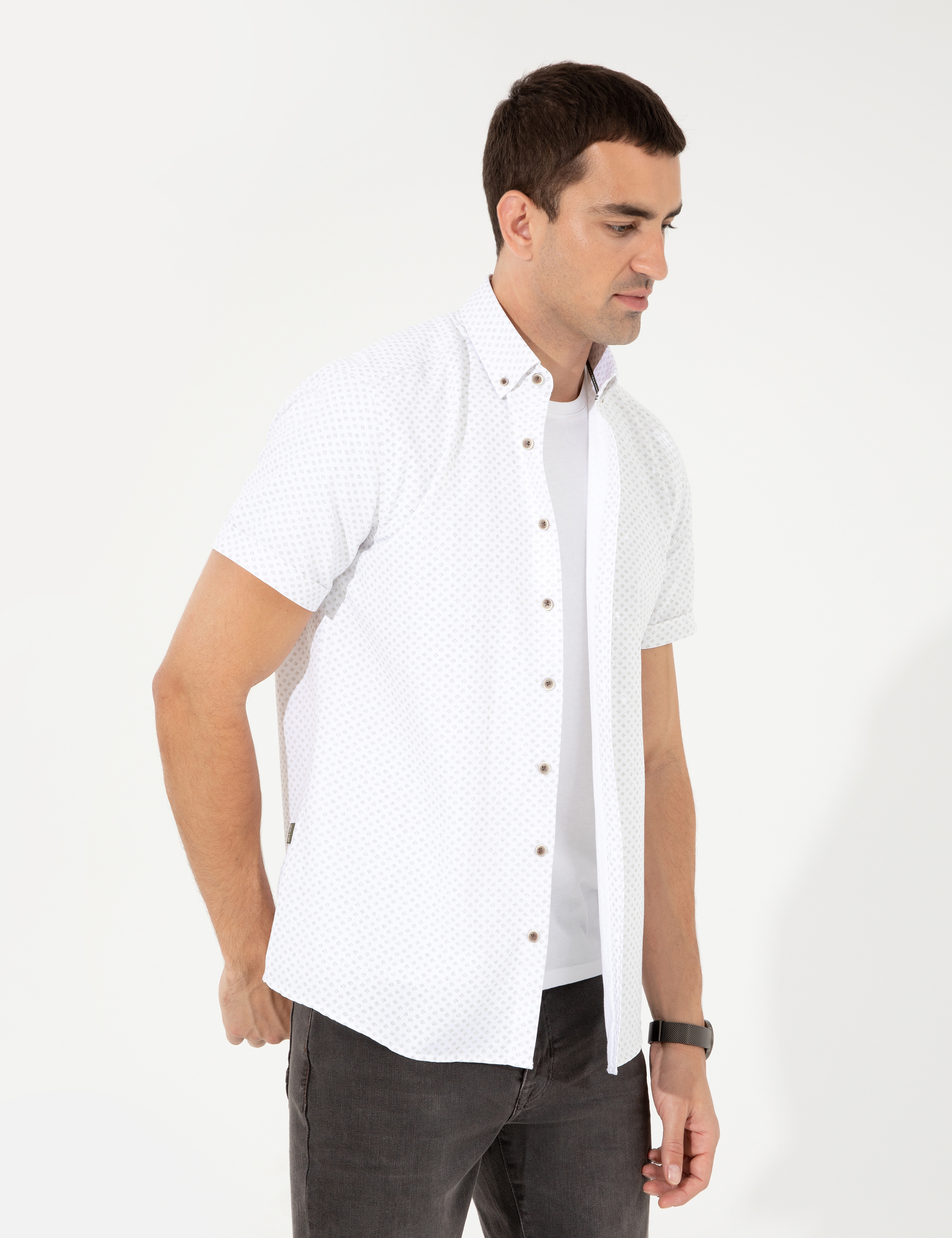 Haki Regular Fit Kısa Kollu Gömlek - Image 4