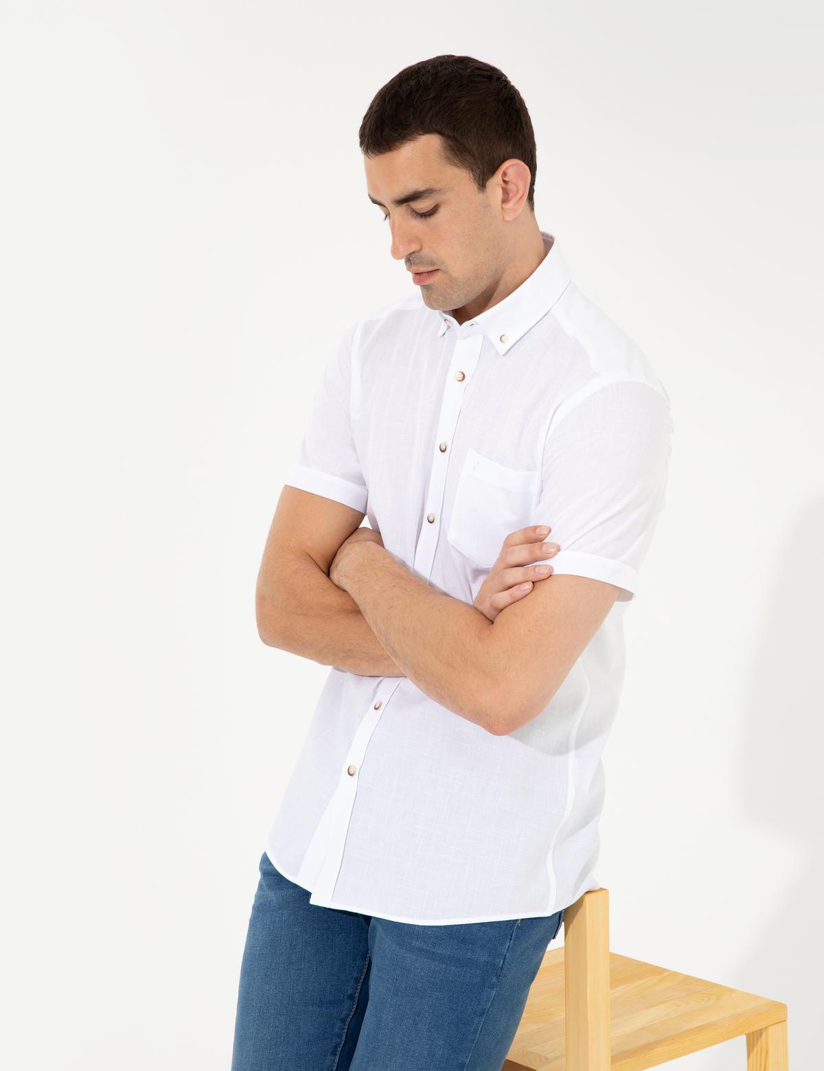 Beyaz Regular Fit Kısa Kollu Gömlek