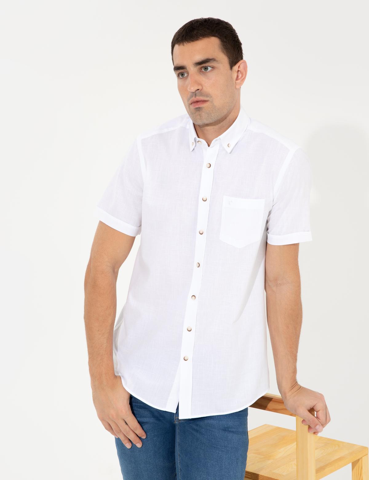 Beyaz Regular Fit Kısa Kollu Gömlek - 50249763048