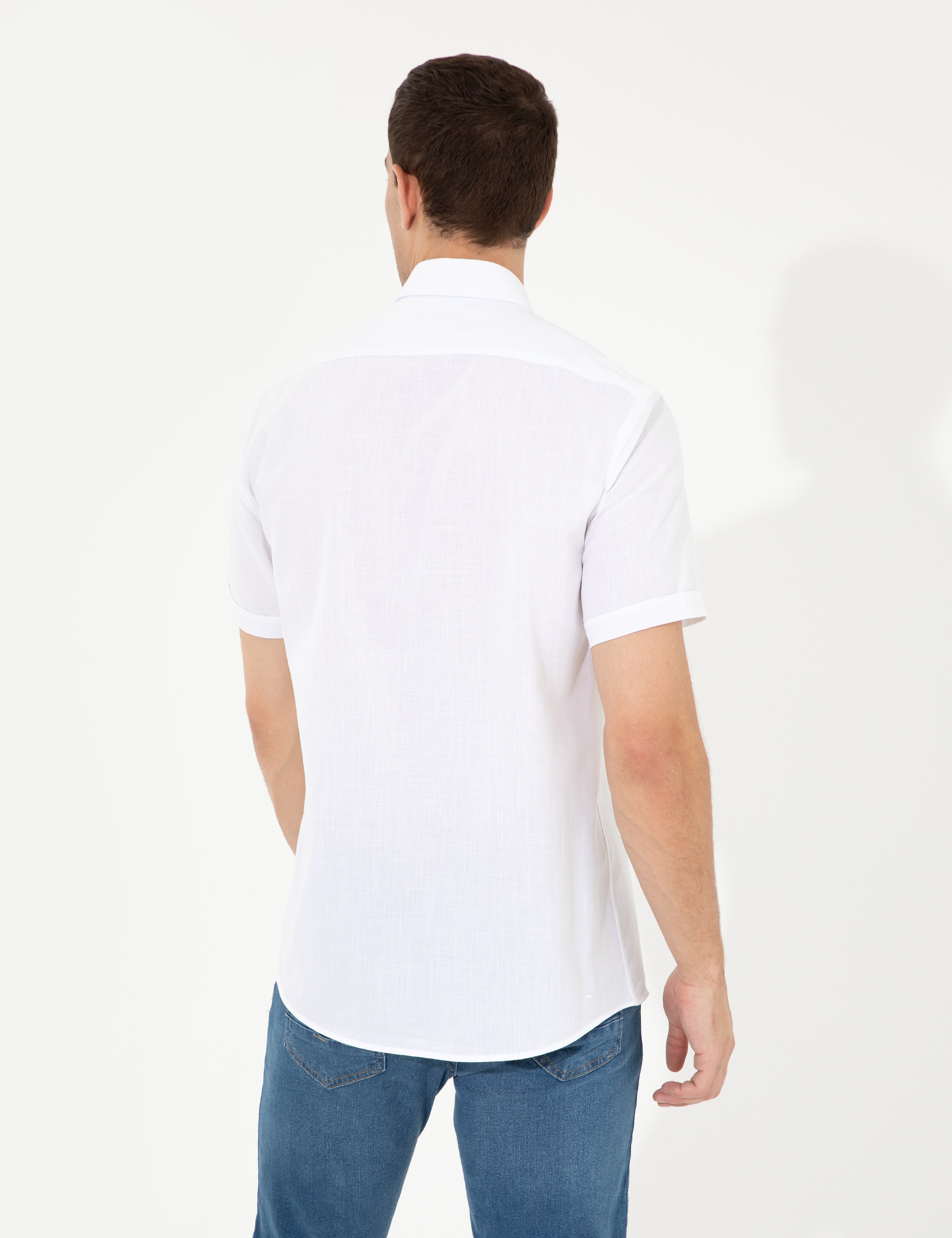 Beyaz Regular Fit Kısa Kollu Gömlek - Image 5