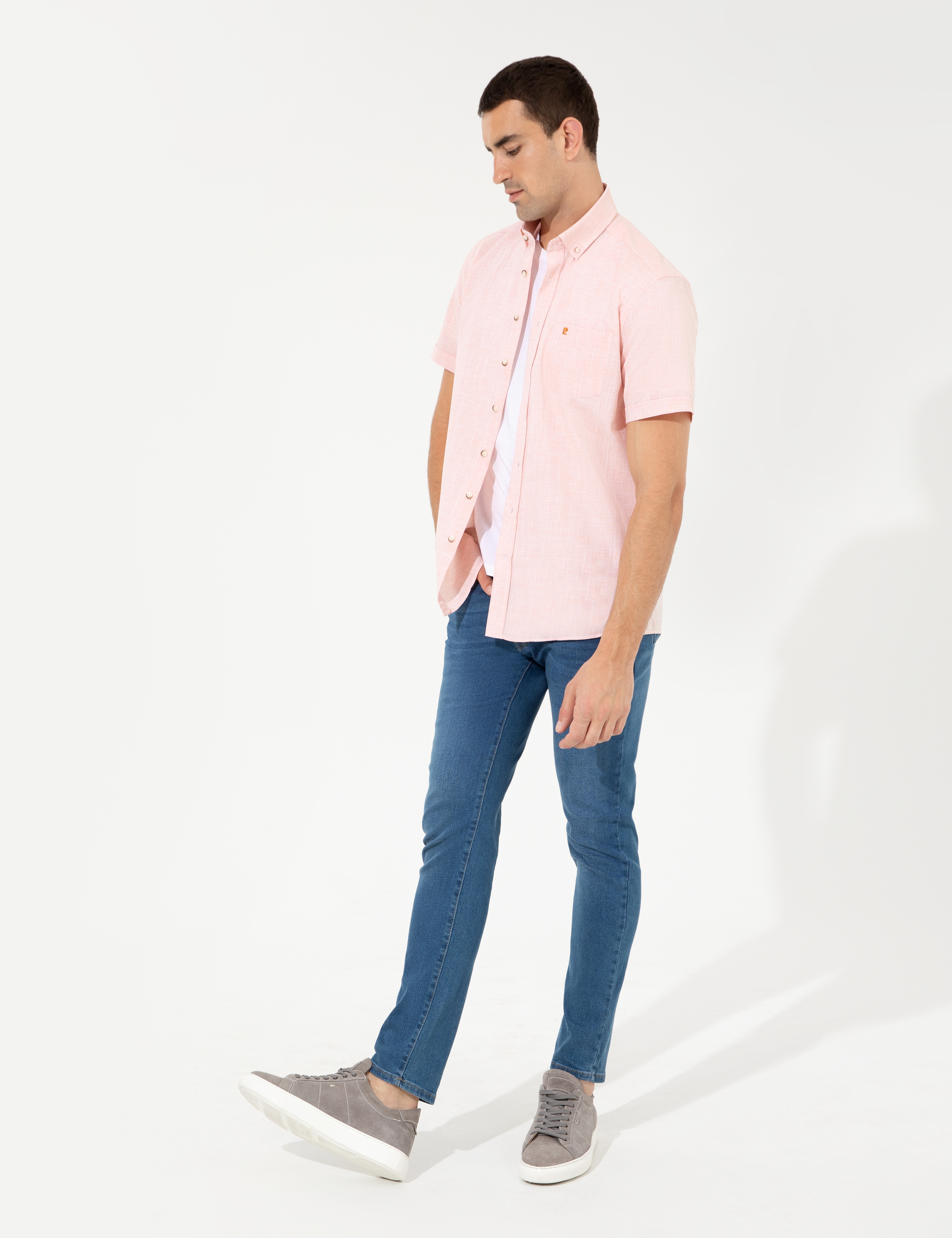 Turuncu Regular Fit Kısa Kollu Gömlek