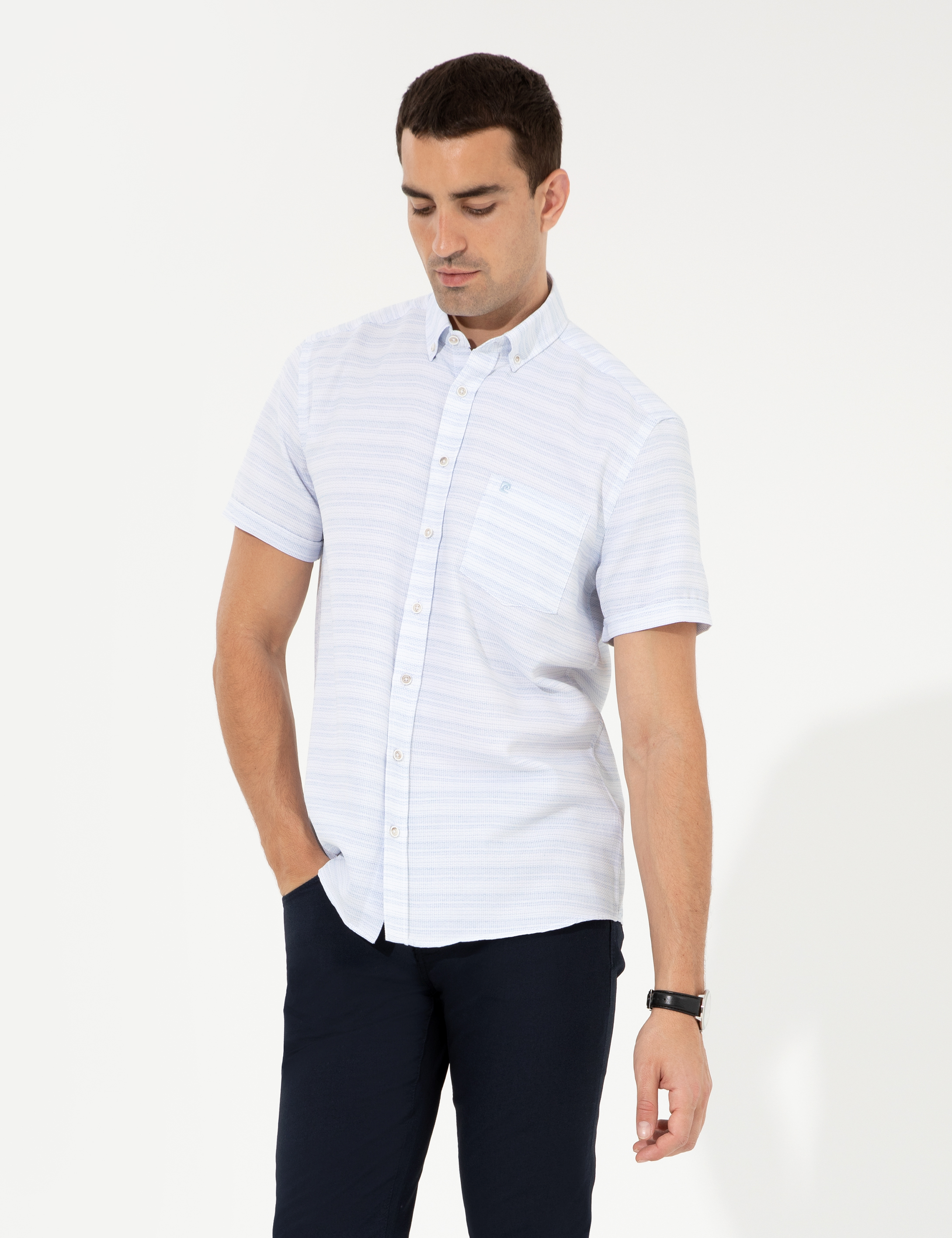 Açık Mavi Regular Fit Kısa Kollu Gömlek - Image 4