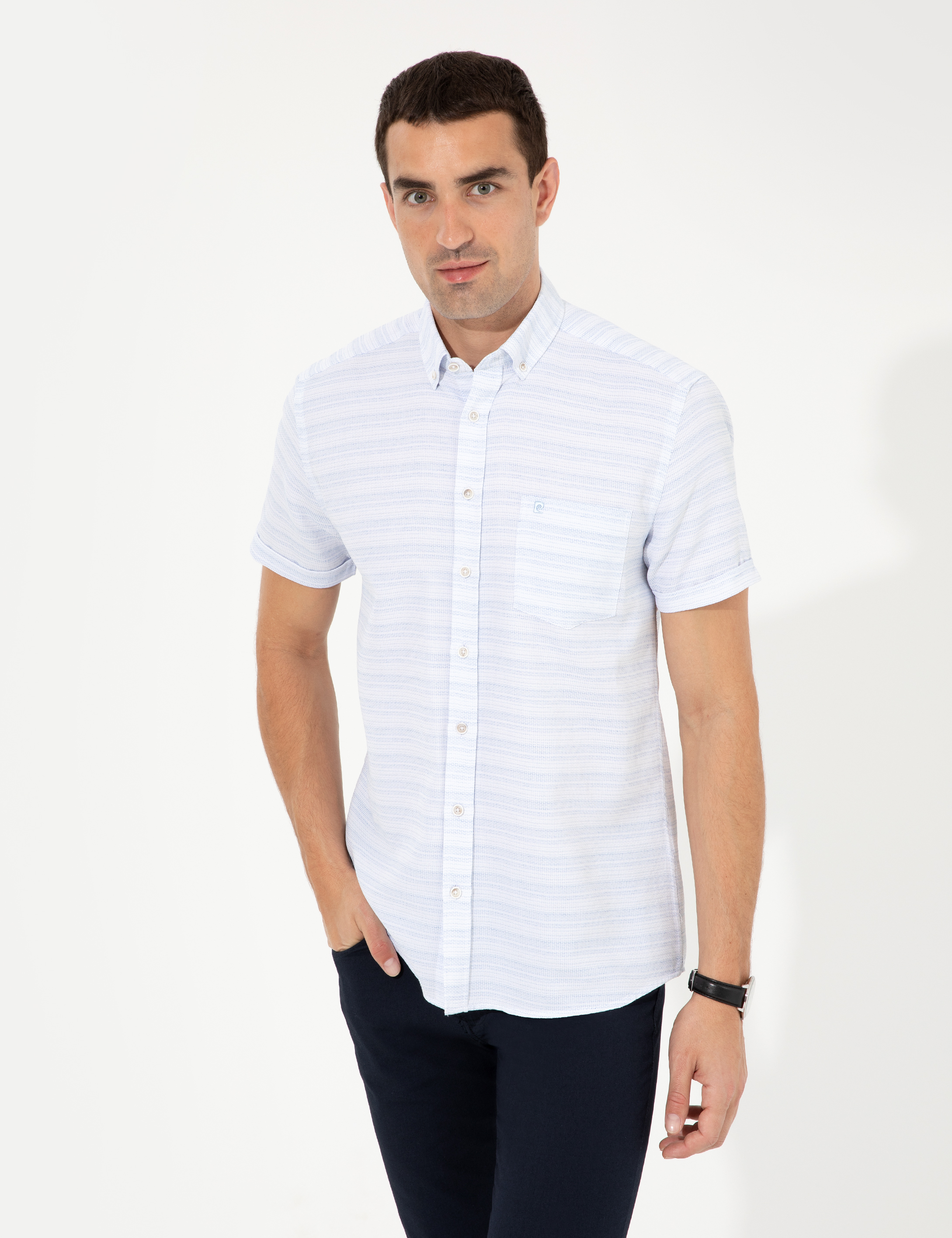 Açık Mavi Regular Fit Kısa Kollu Gömlek - Image 3