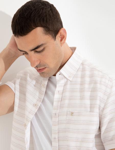 Bej Regular Fit Kısa Kollu Gömlek - 50252473006