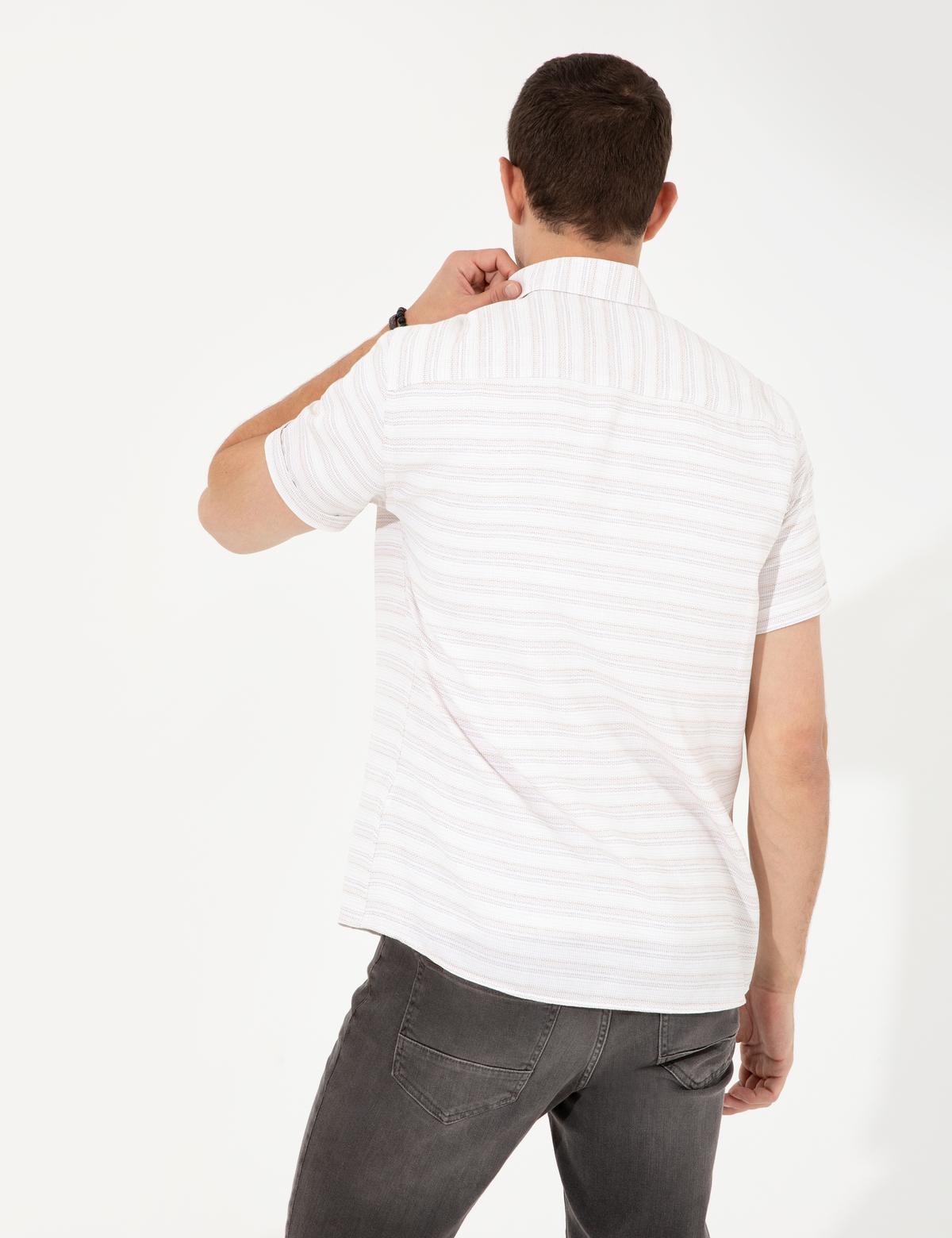 Bej Regular Fit Kısa Kollu Gömlek - 50252473006