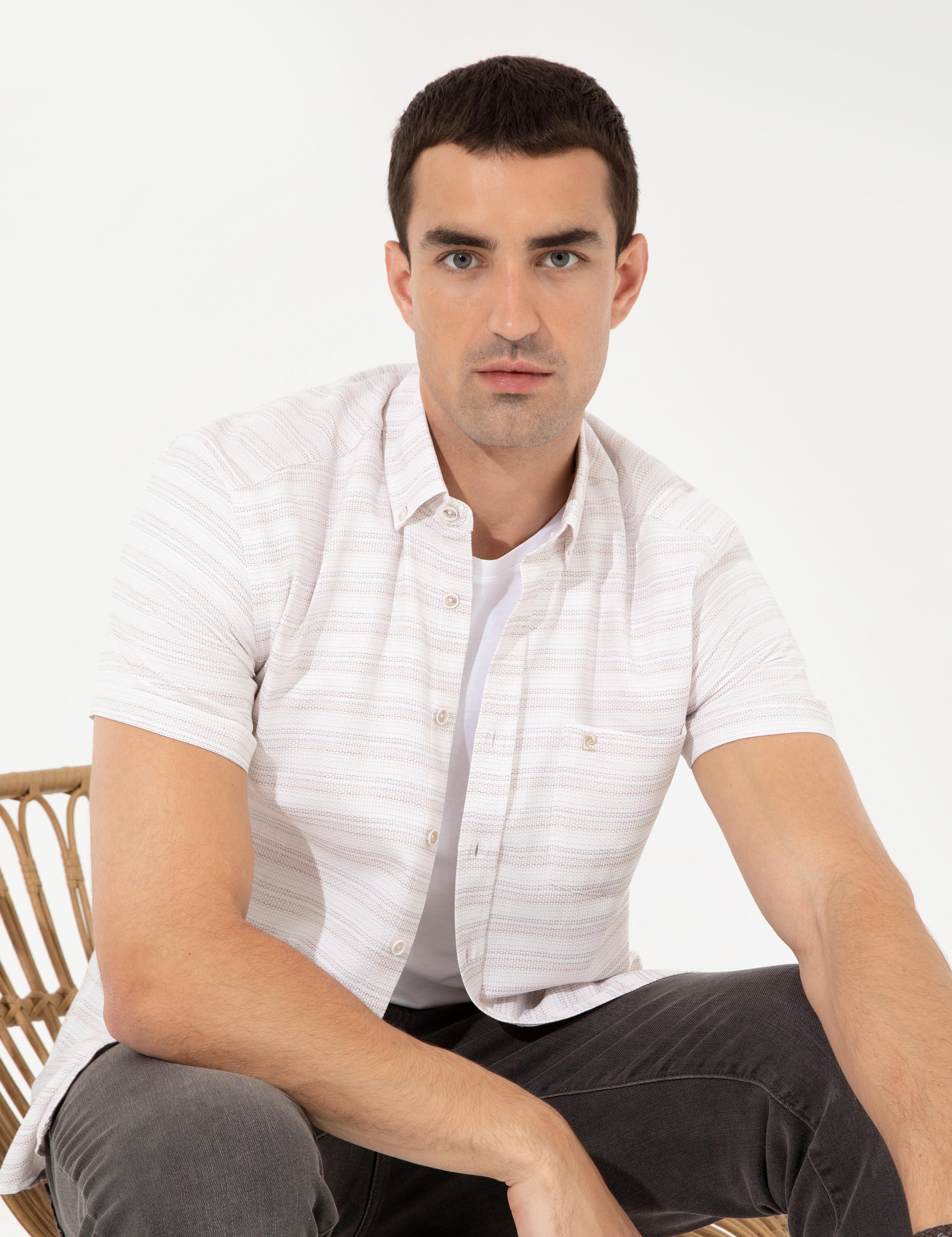 Bej Regular Fit Kısa Kollu Gömlek