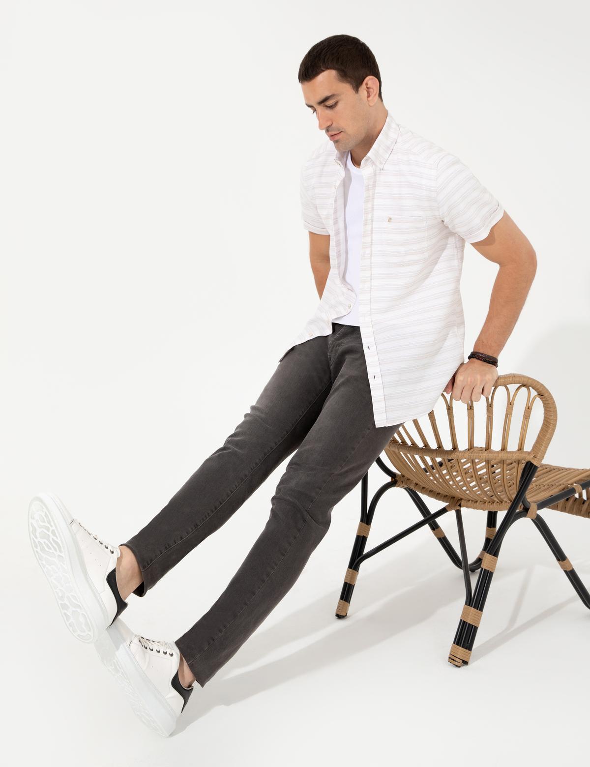 Bej Regular Fit Kısa Kollu Gömlek - 50252473006