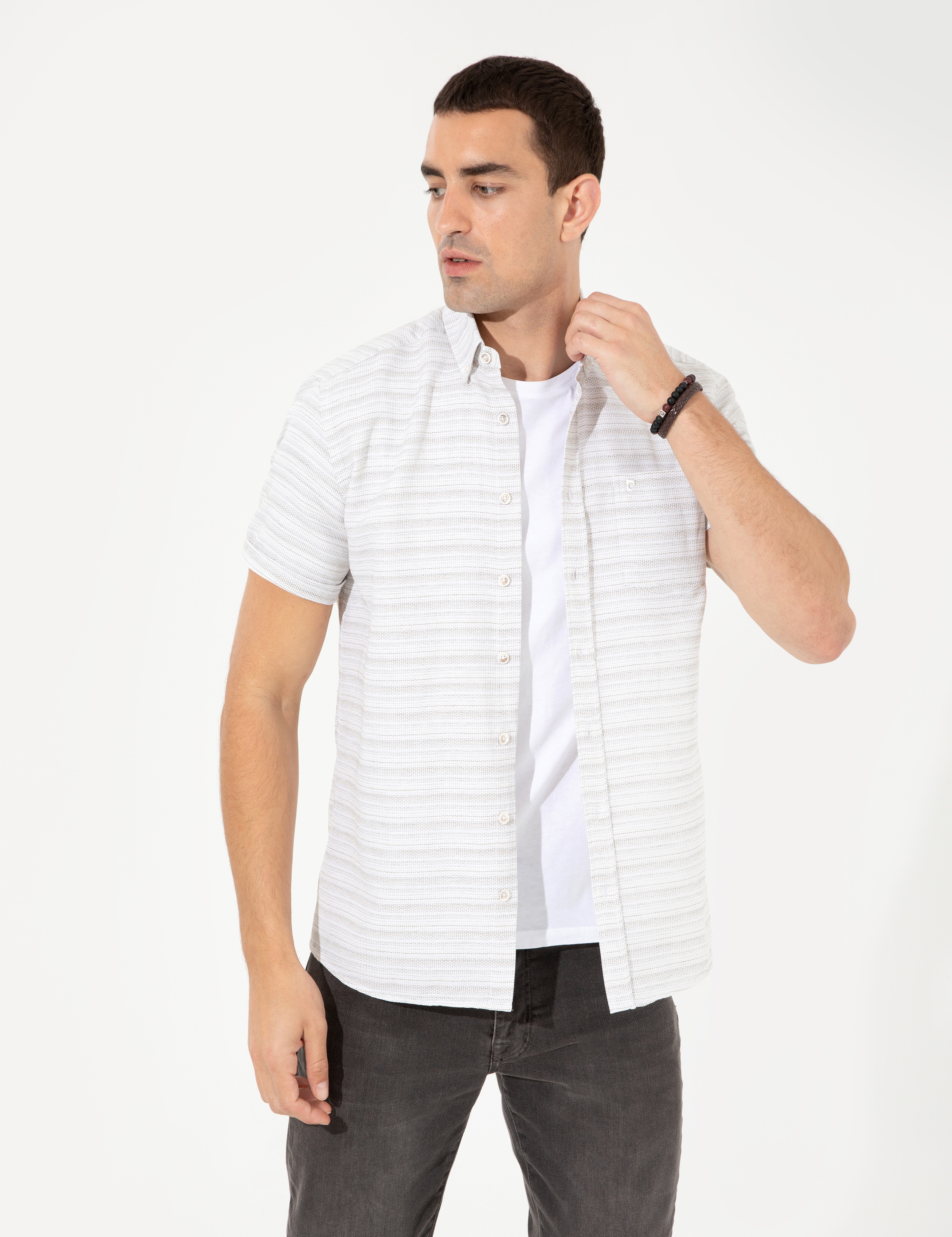 Haki Regular Fit Kısa Kollu Gömlek - Image 3
