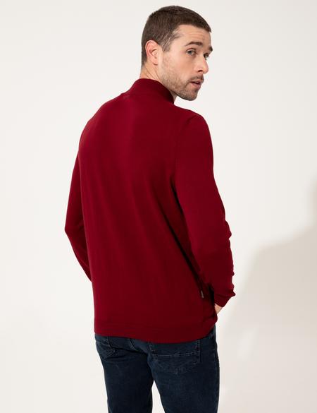 Bordo Slim Fit Yarım Balıkçı Triko Kazak - 50257071023