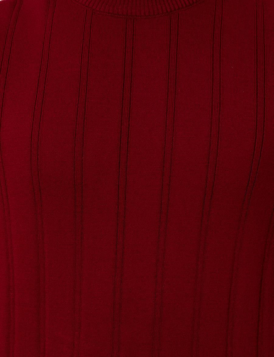 Bordo Slim Fit Yarım Balıkçı Yaka Triko Kazak