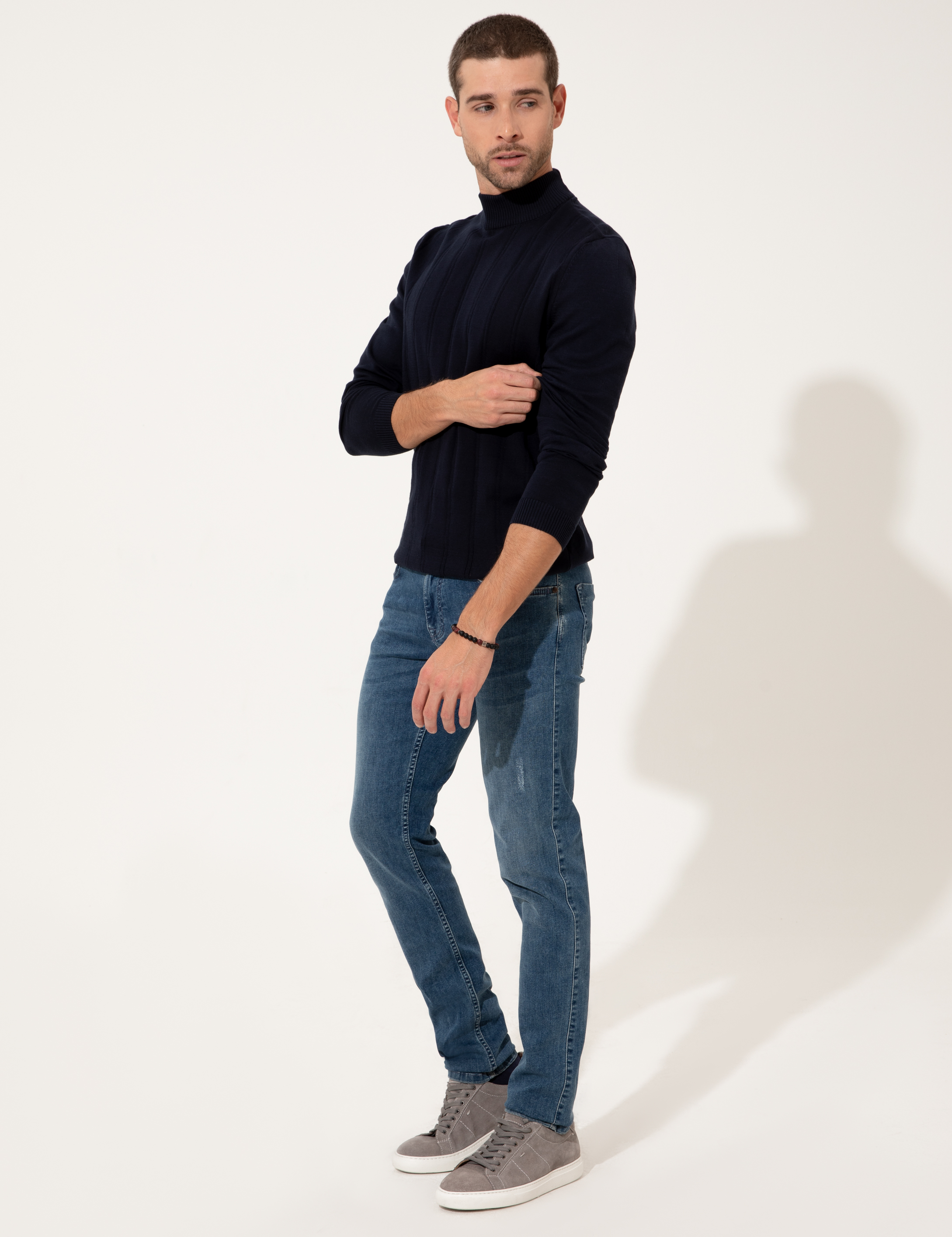 Lacivert Slim Fit Yarım Balıkçı Triko Kazak - Image 5