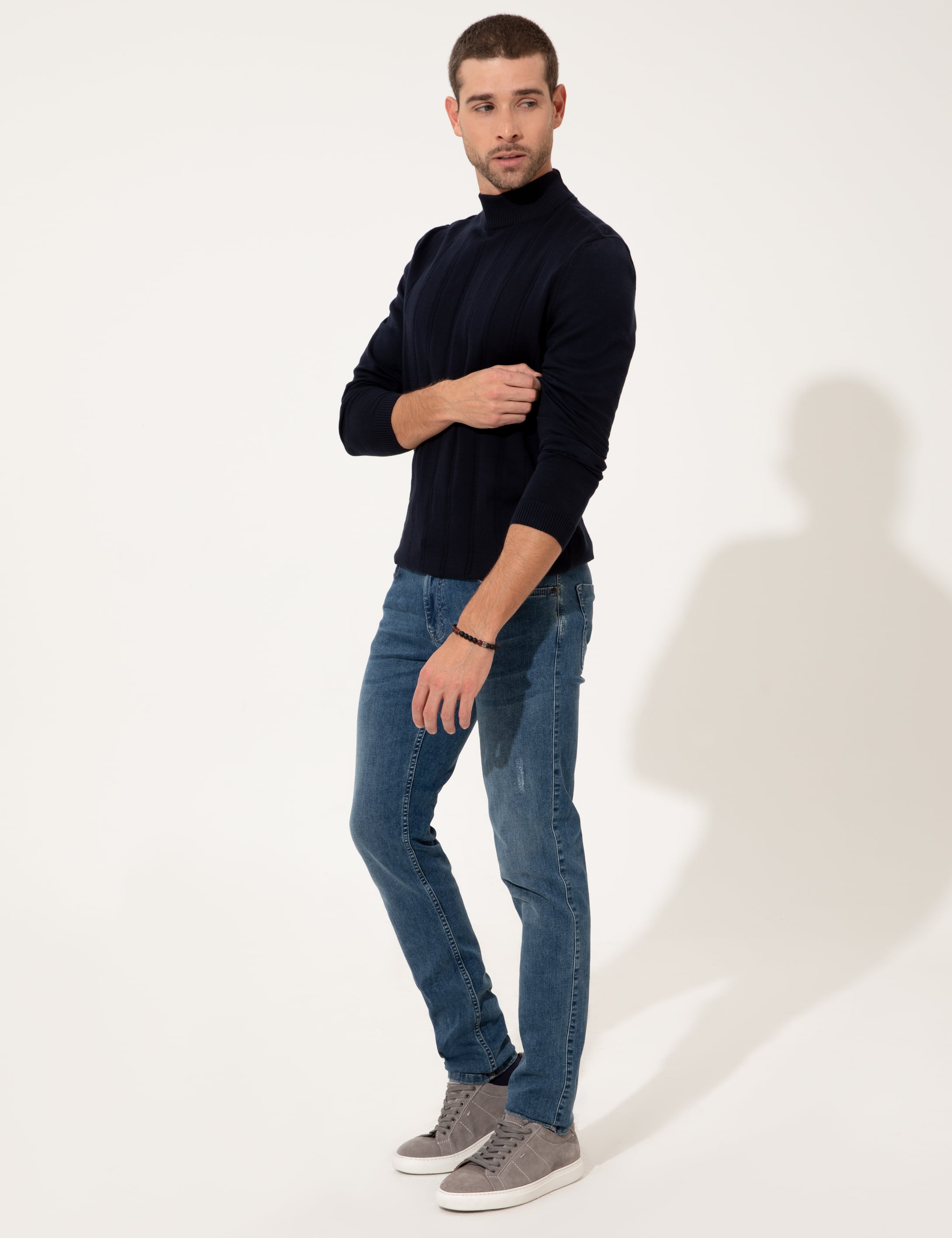 Lacivert Slim Fit Yarım Balıkçı Triko Kazak