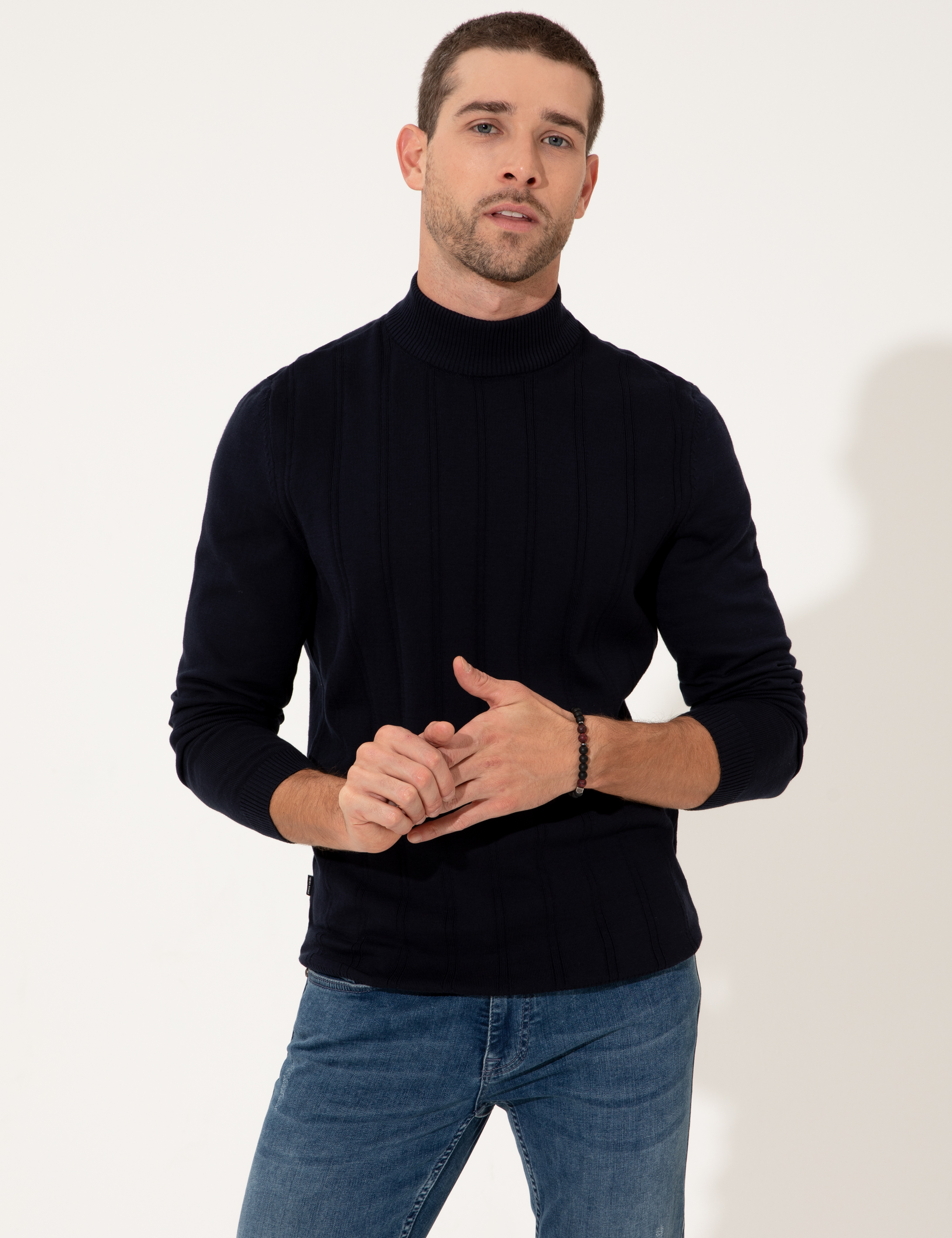 Lacivert Slim Fit Yarım Balıkçı Triko Kazak - Image 4
