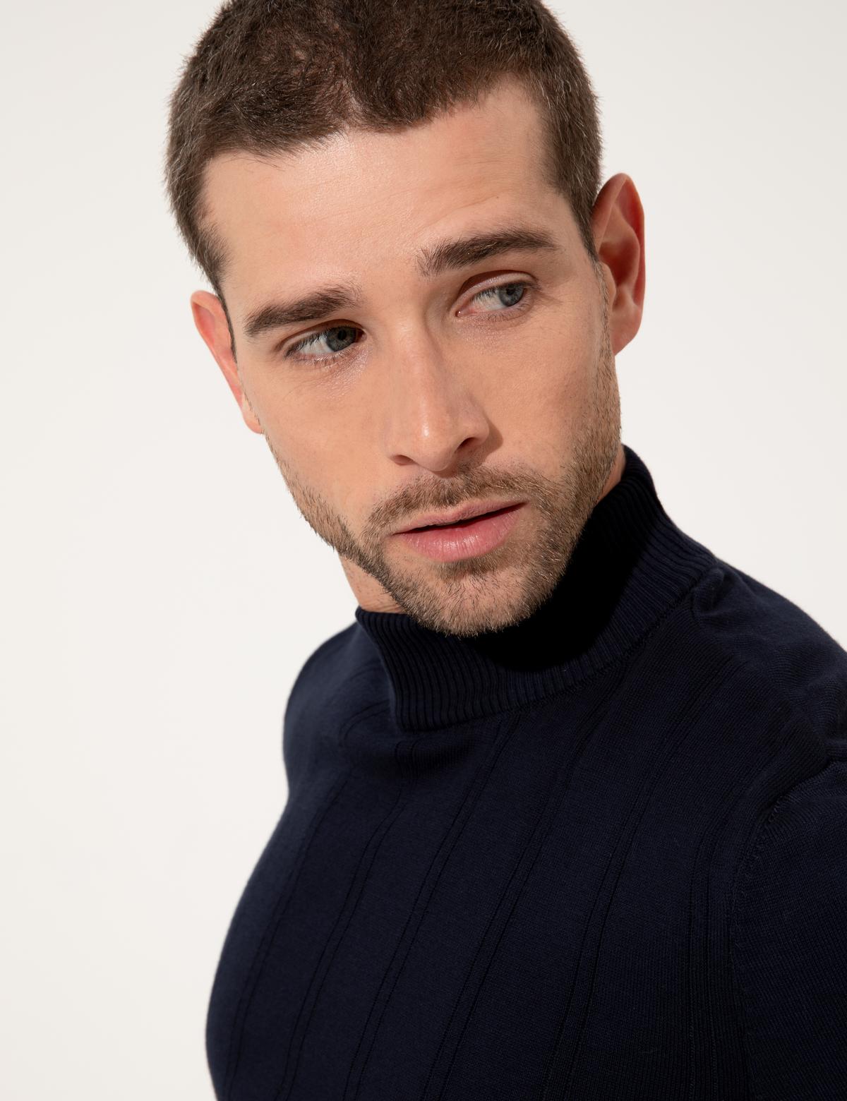 Lacivert Slim Fit Yarım Balıkçı Yaka Triko Kazak - 50257071083