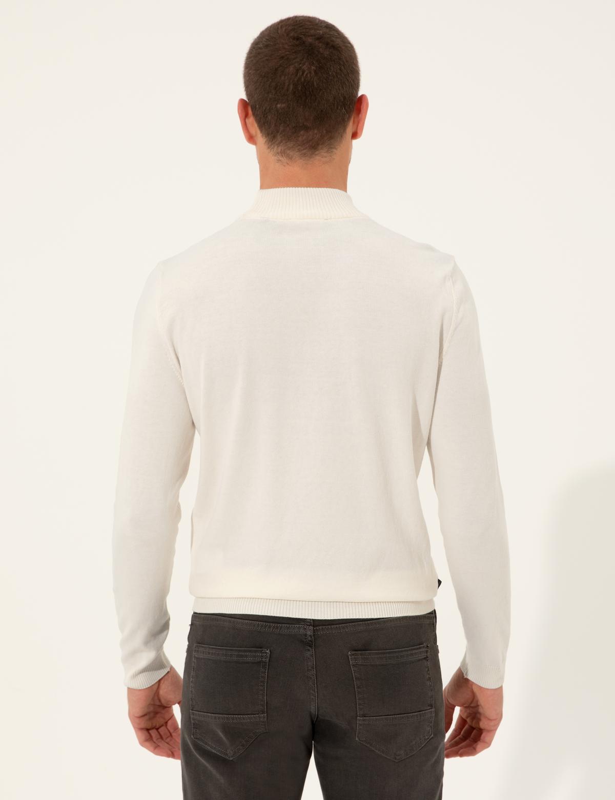 Krem Slim Fit Yarım Balıkçı Yaka Triko Kazak - 50257071053