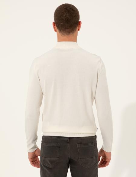 Krem Slim Fit Yarım Balıkçı Yaka Triko Kazak - 50257071053
