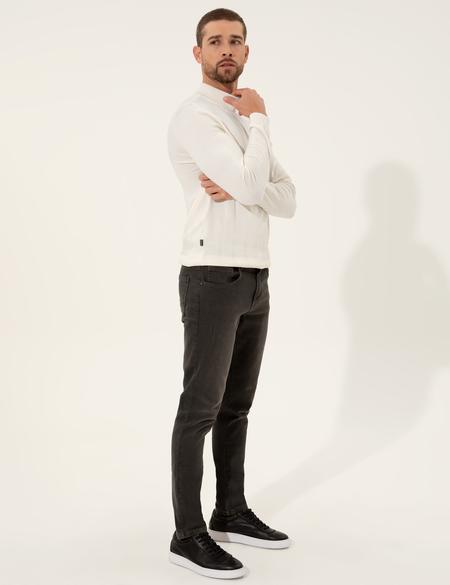 Krem Slim Fit Yarım Balıkçı Yaka Triko Kazak - 50257071053