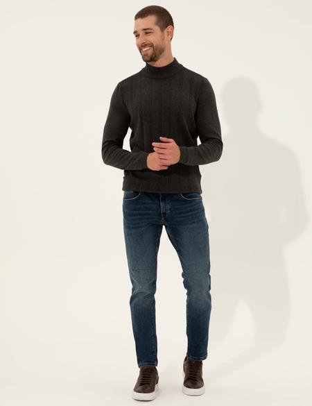 Antrasit Melanj Slim Fit Yarım Balıkçı Yaka Triko Kazak - 50257071073