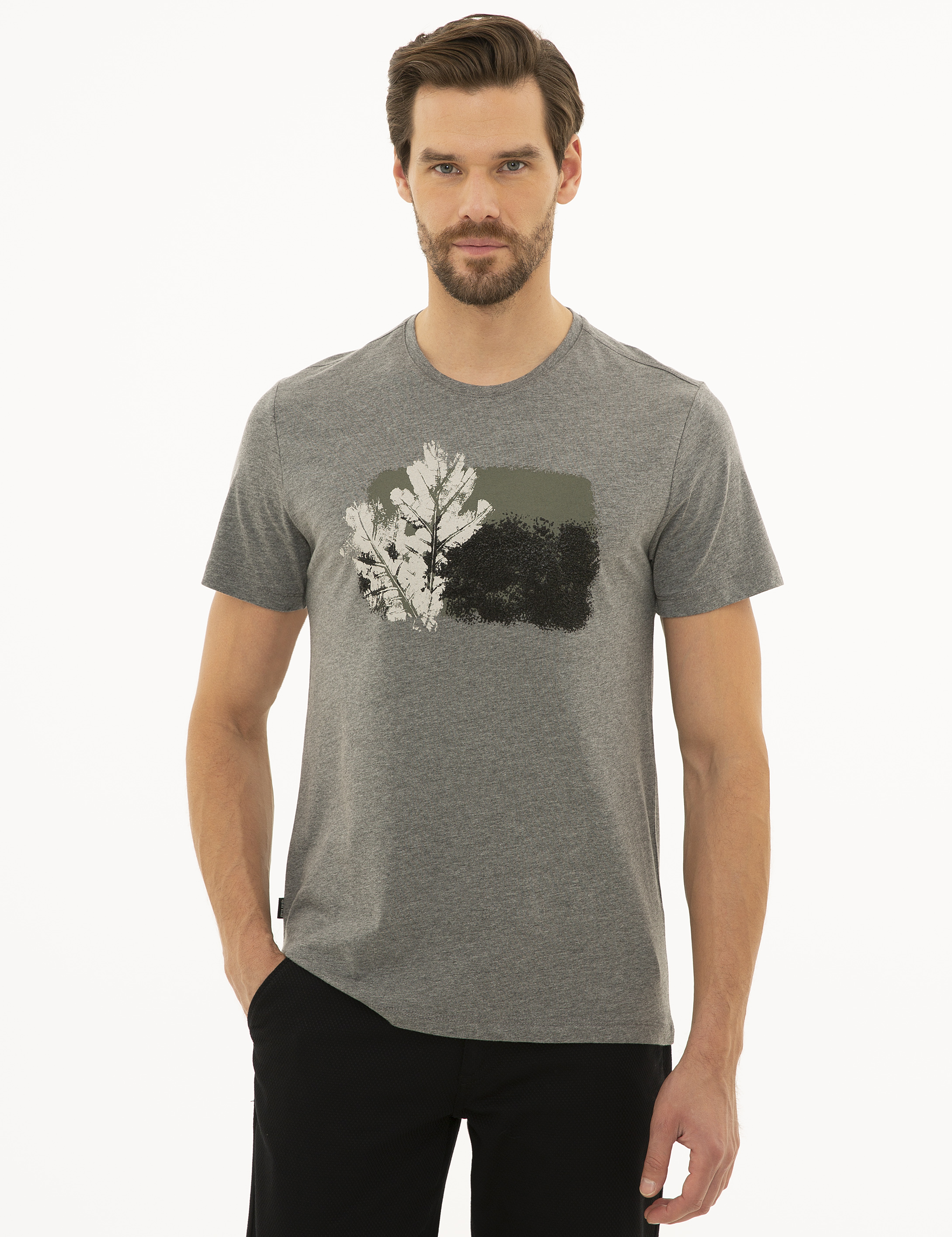 Koyu Gri Melanj Slim Fit Bisiklet Yaka T-Shirt