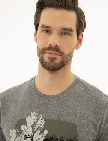 Koyu Gri Melanj Slim Fit Bisiklet Yaka T-Shirt - 50227597024