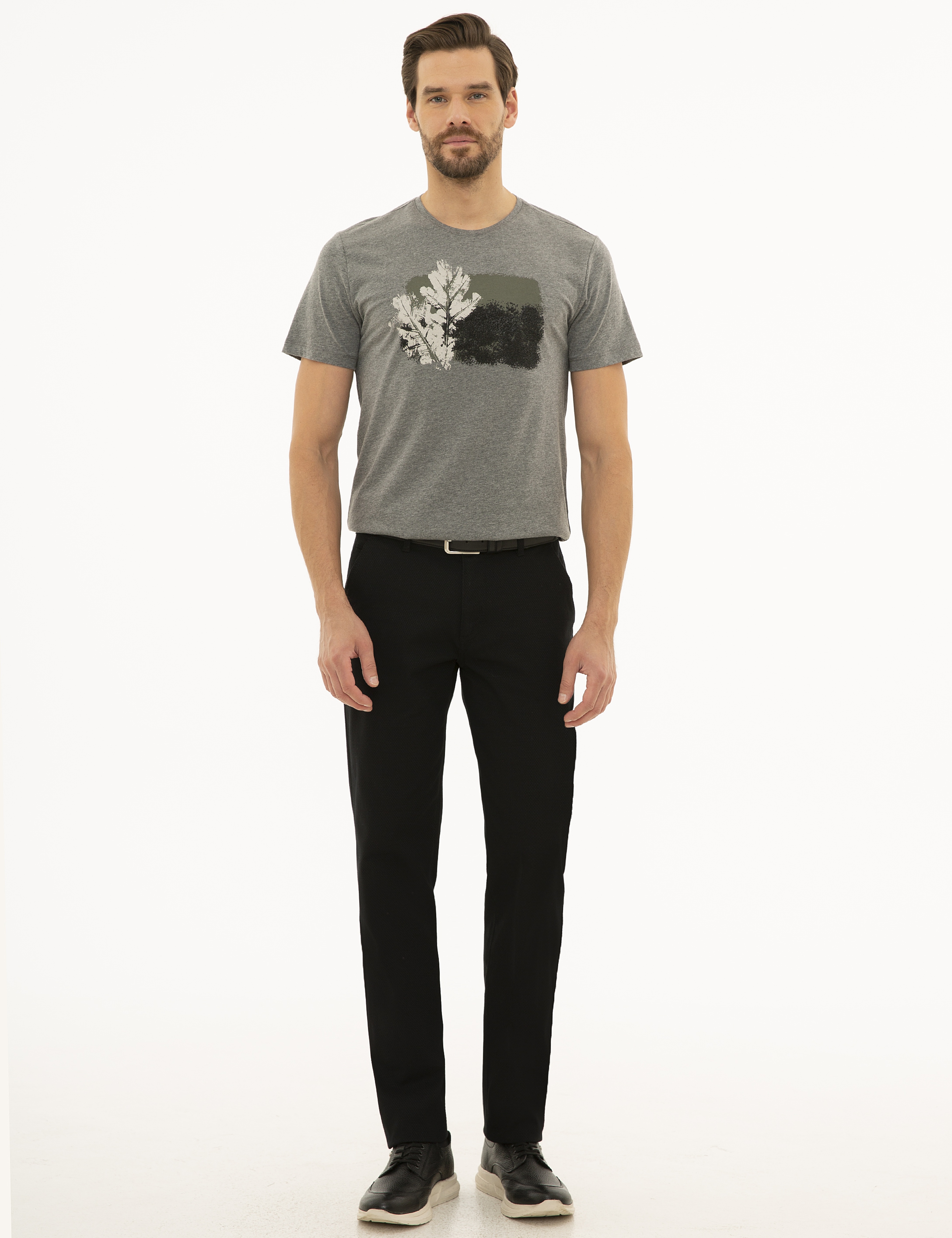 Koyu Gri Melanj Slim Fit Bisiklet Yaka T-Shirt - Image 4