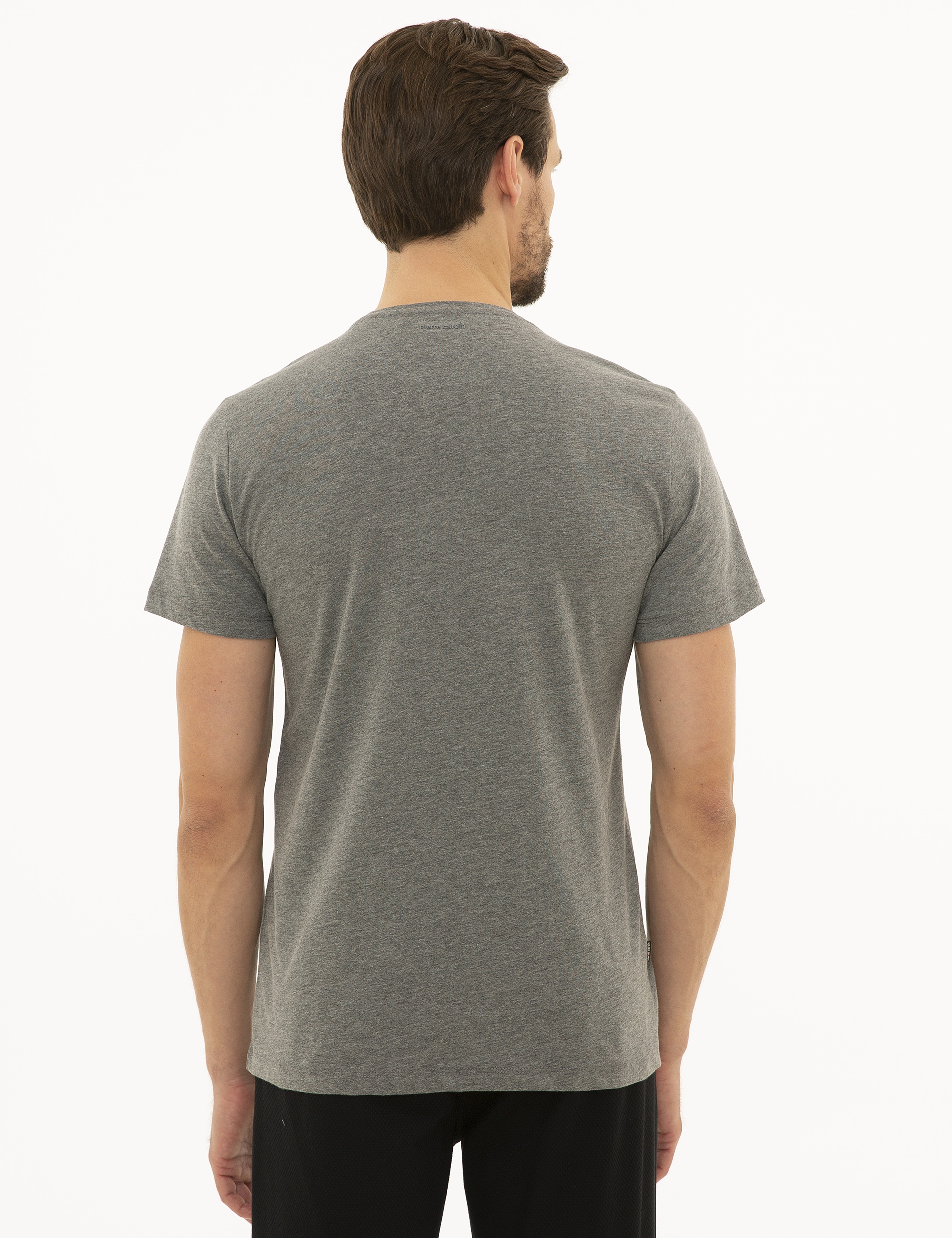Koyu Gri Melanj Slim Fit Bisiklet Yaka T-Shirt - Image 3