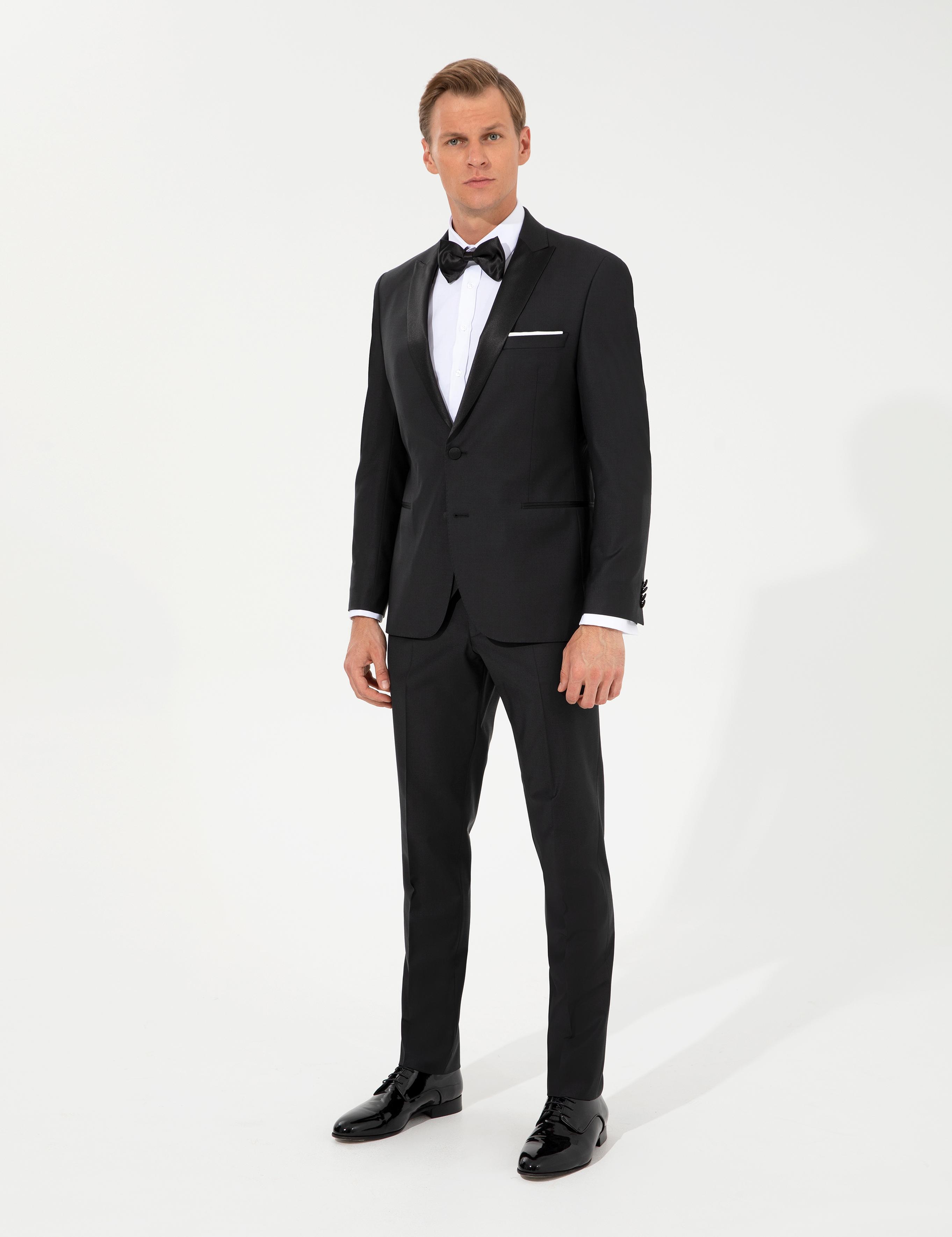Siyah Slim Fit Smokin Damatlık