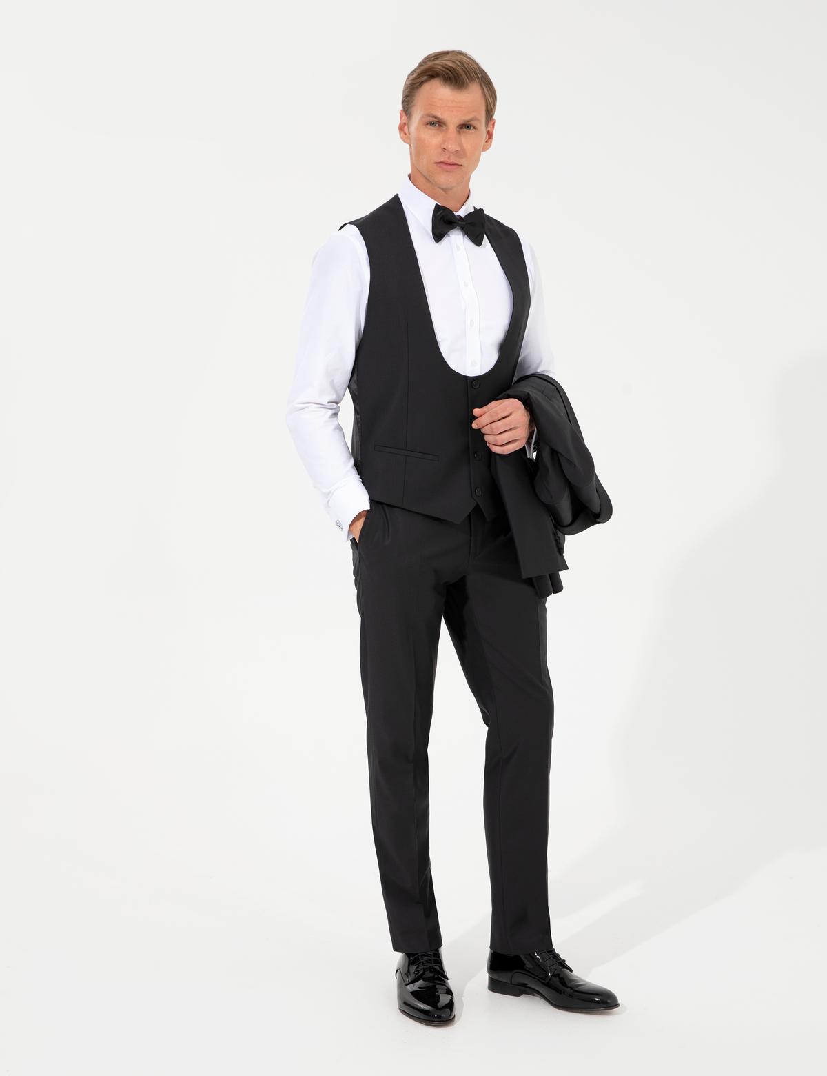 Siyah Slim Fit Smokin Damatlık - 50222981020