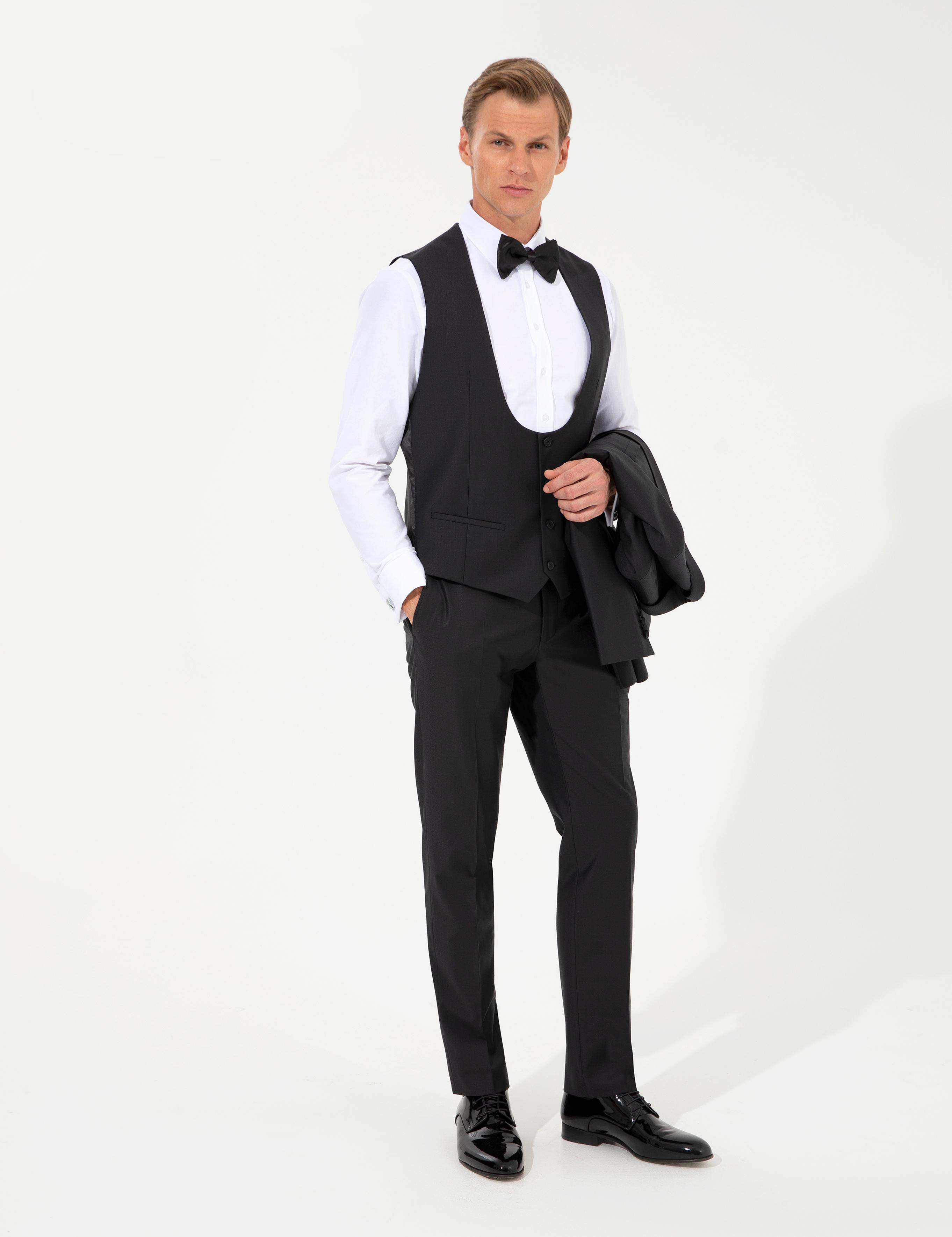 Siyah Slim Fit Smokin Damatlık