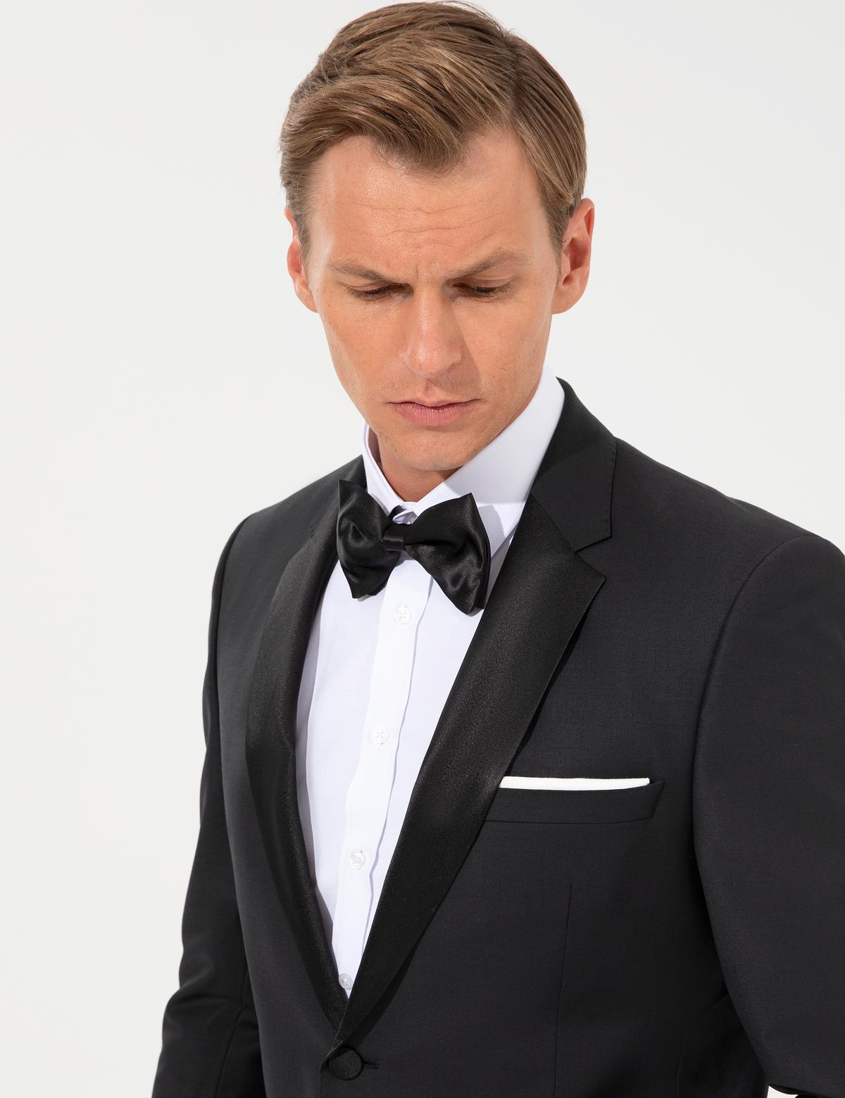 Siyah Slim Fit Smokin Damatlık - 50222981020