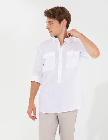 Beyaz Regular Fit Uzun Kollu Gömlek