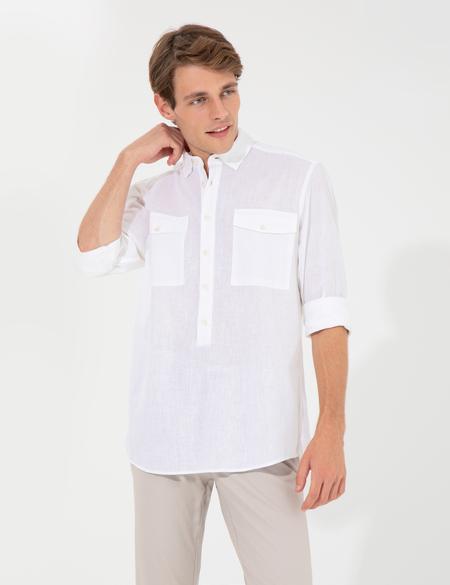 Beyaz Regular Fit Uzun Kollu Gömlek - 50249729020