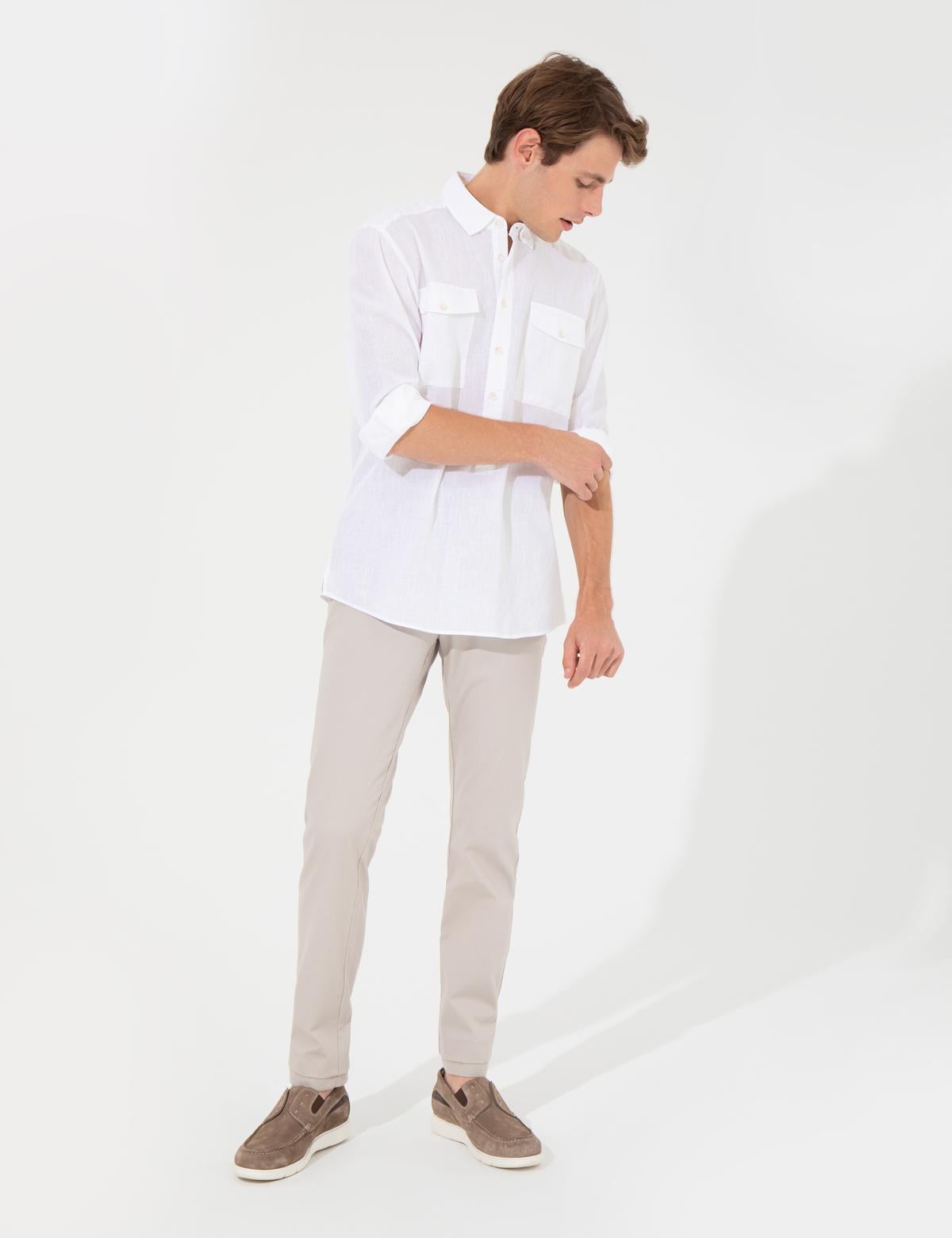 Beyaz Regular Fit Uzun Kollu Gömlek - 50249729020