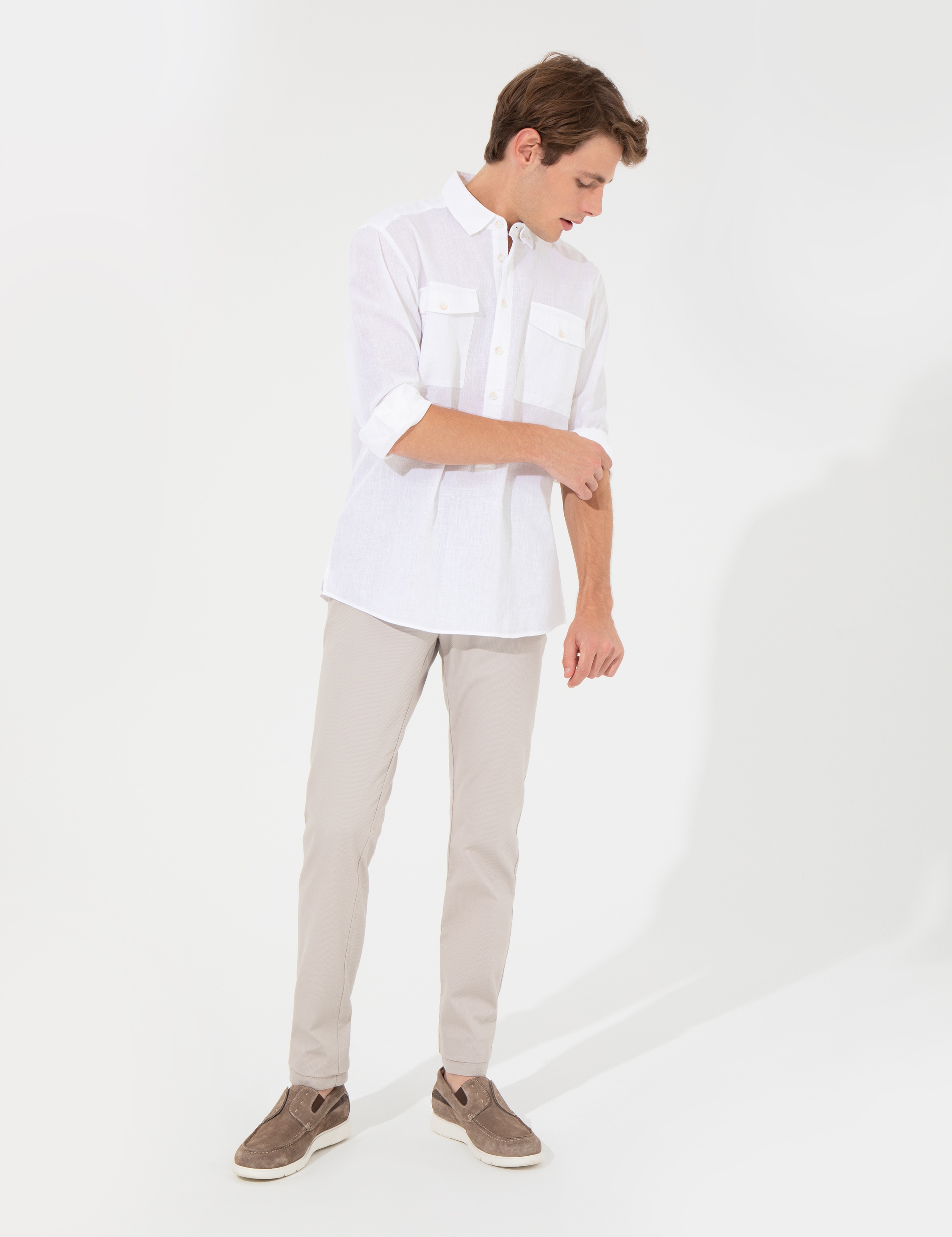 Beyaz Regular Fit Uzun Kollu Gömlek - Image 3