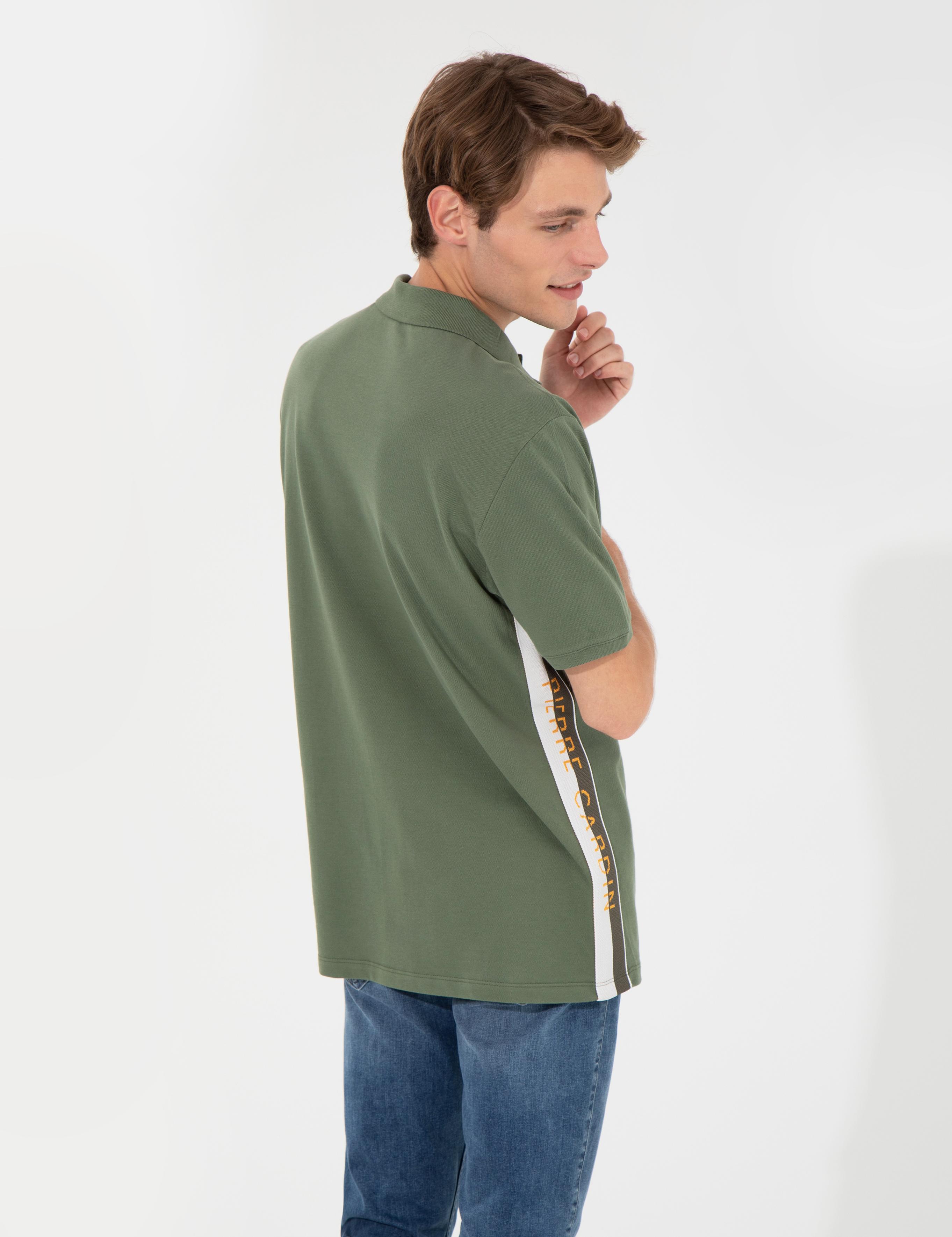 Haki Regular Fit Yandan Çizgili Polo Yaka Tişört