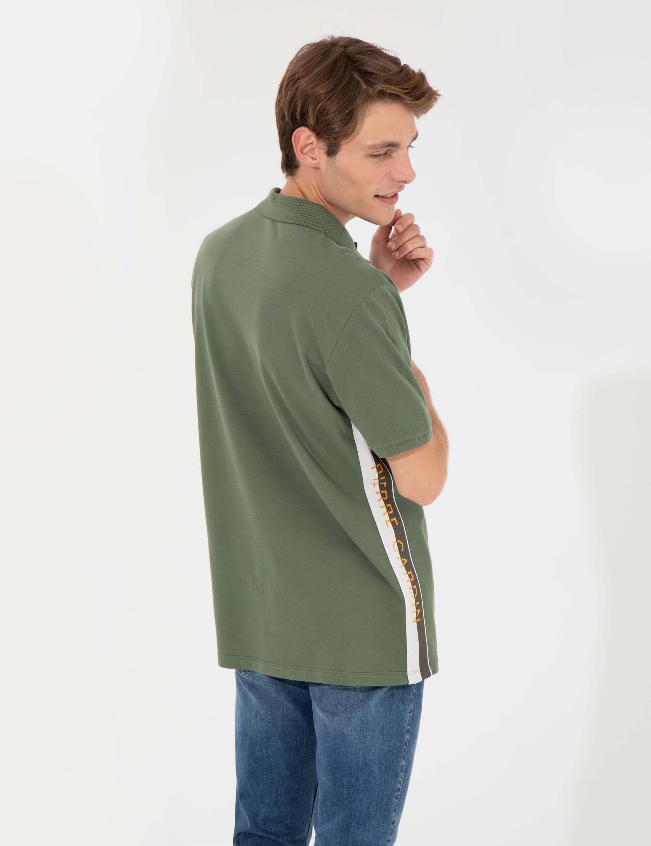 Haki Regular Fit Yandan Çizgili Polo Yaka Tişört - Image 5