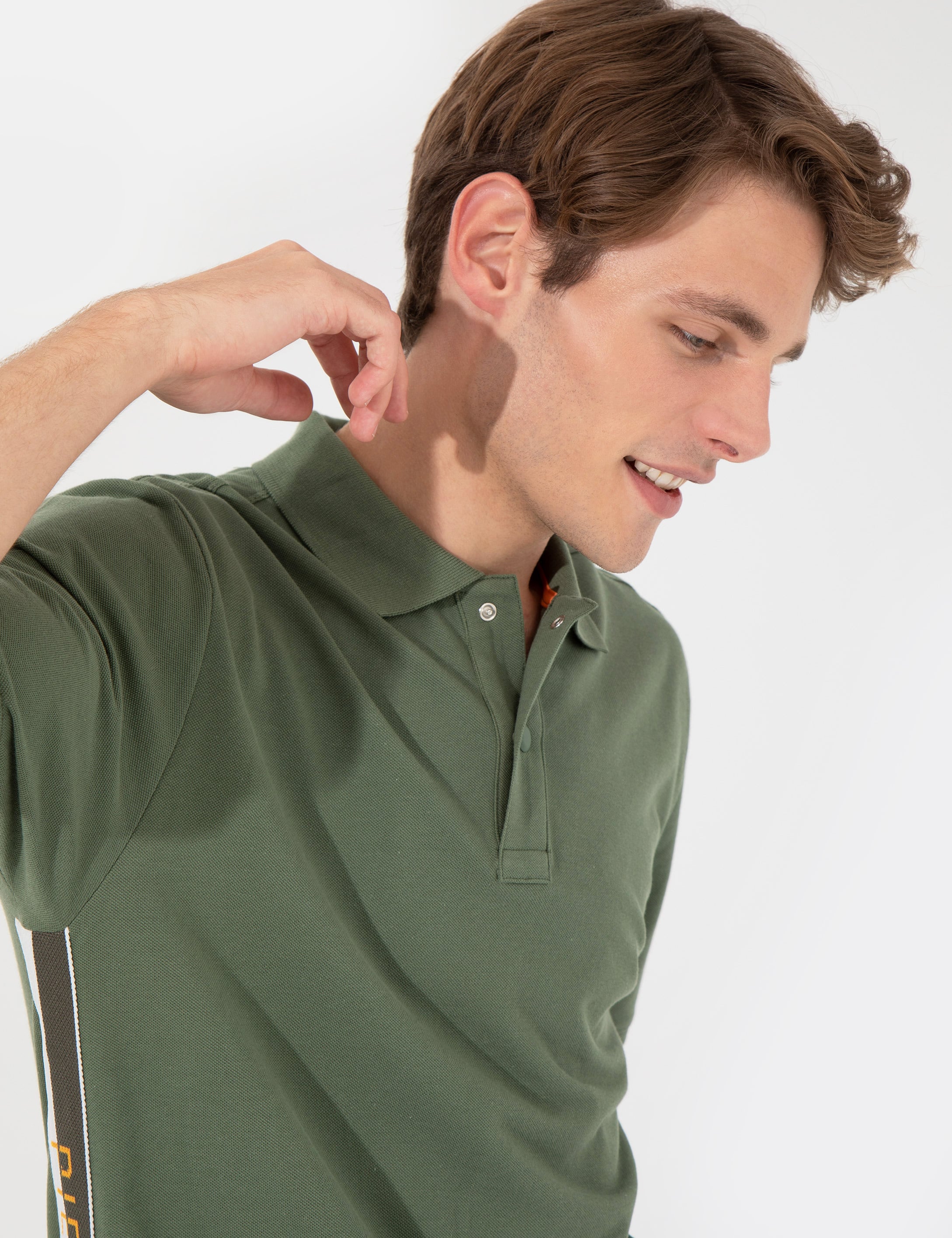Haki Regular Fit Yandan Çizgili Polo Yaka Tişört - Image 2