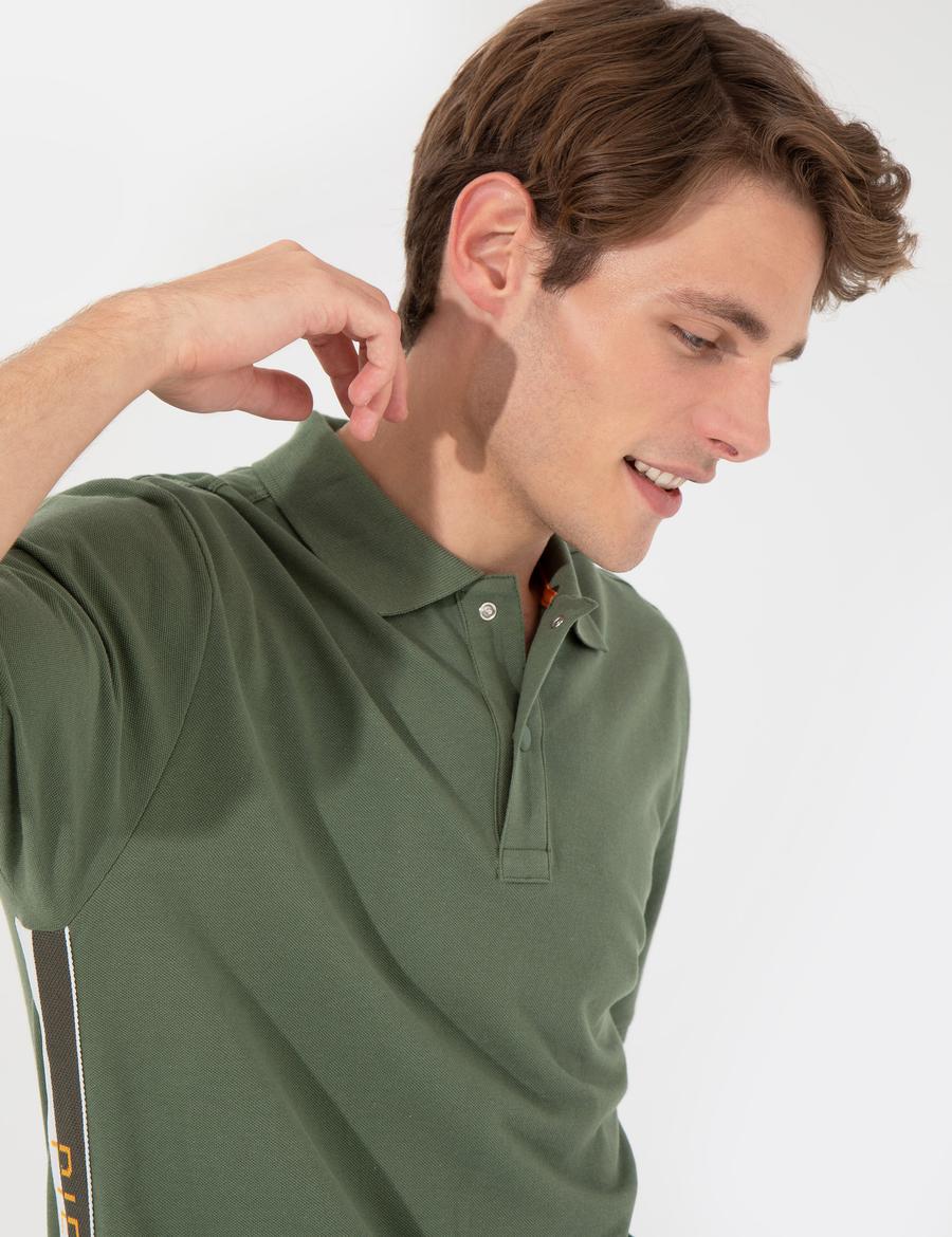 Haki Regular Fit Yandan Çizgili Polo Yaka Tişört