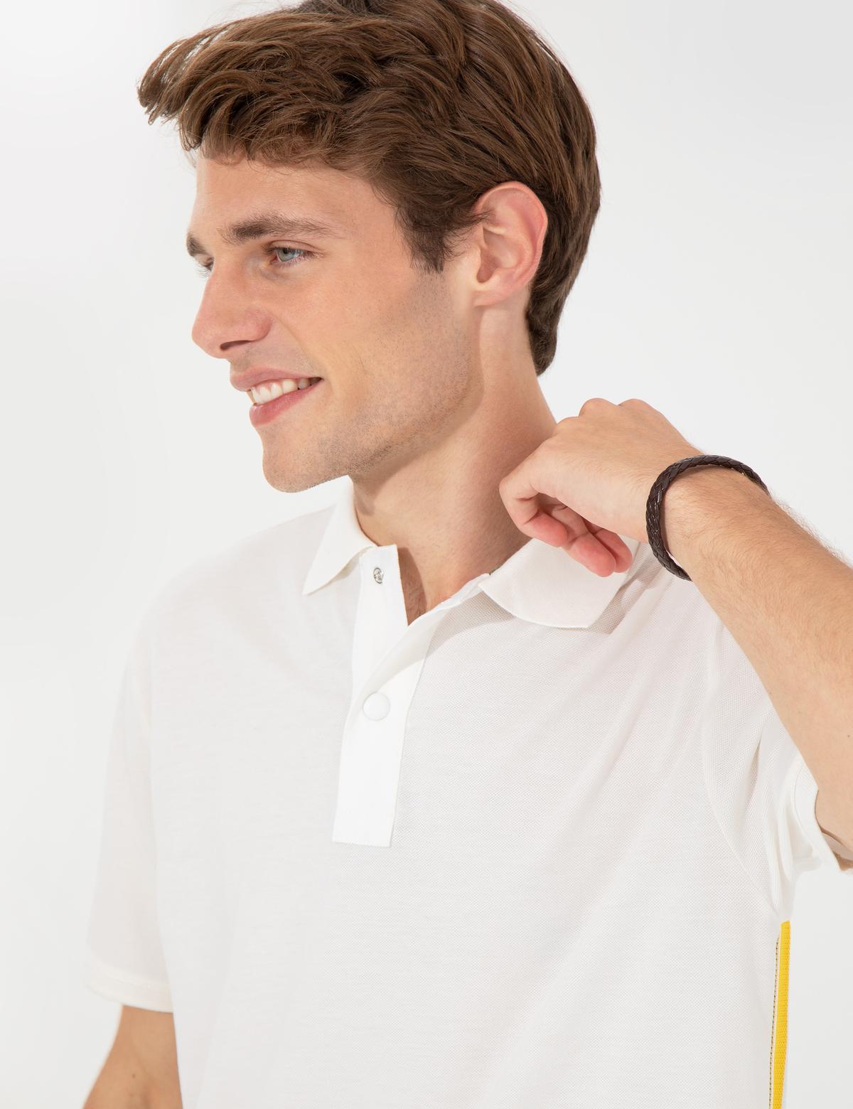 Ecru Regular Fit Yandan Çizgili Polo Yaka Tişört - 50249800003