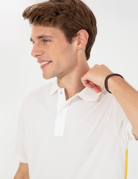 Ecru Regular Fit Yandan Çizgili Polo Yaka Tişört - 50249800003