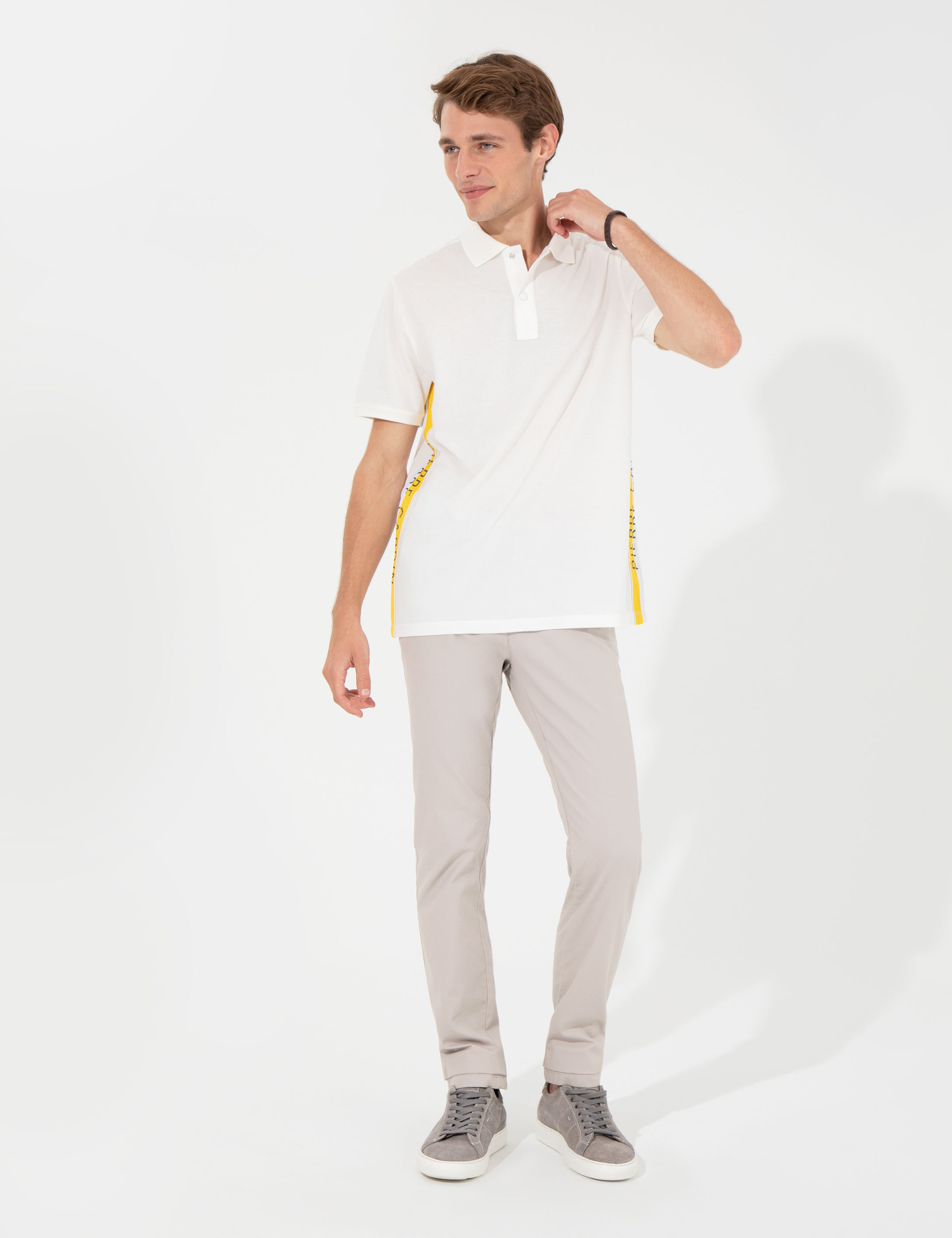 Ecru Regular Fit Yandan Çizgili Polo Yaka Tişört