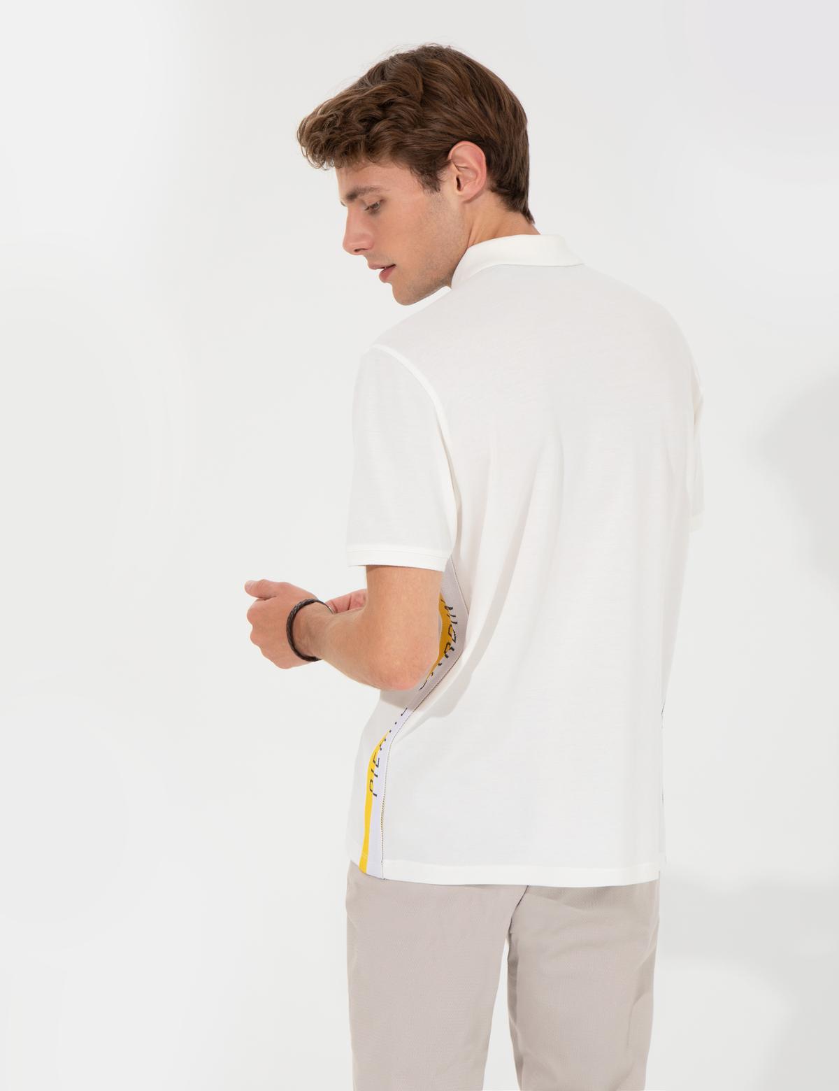 Ecru Regular Fit Yandan Çizgili Polo Yaka Tişört - 50249800003