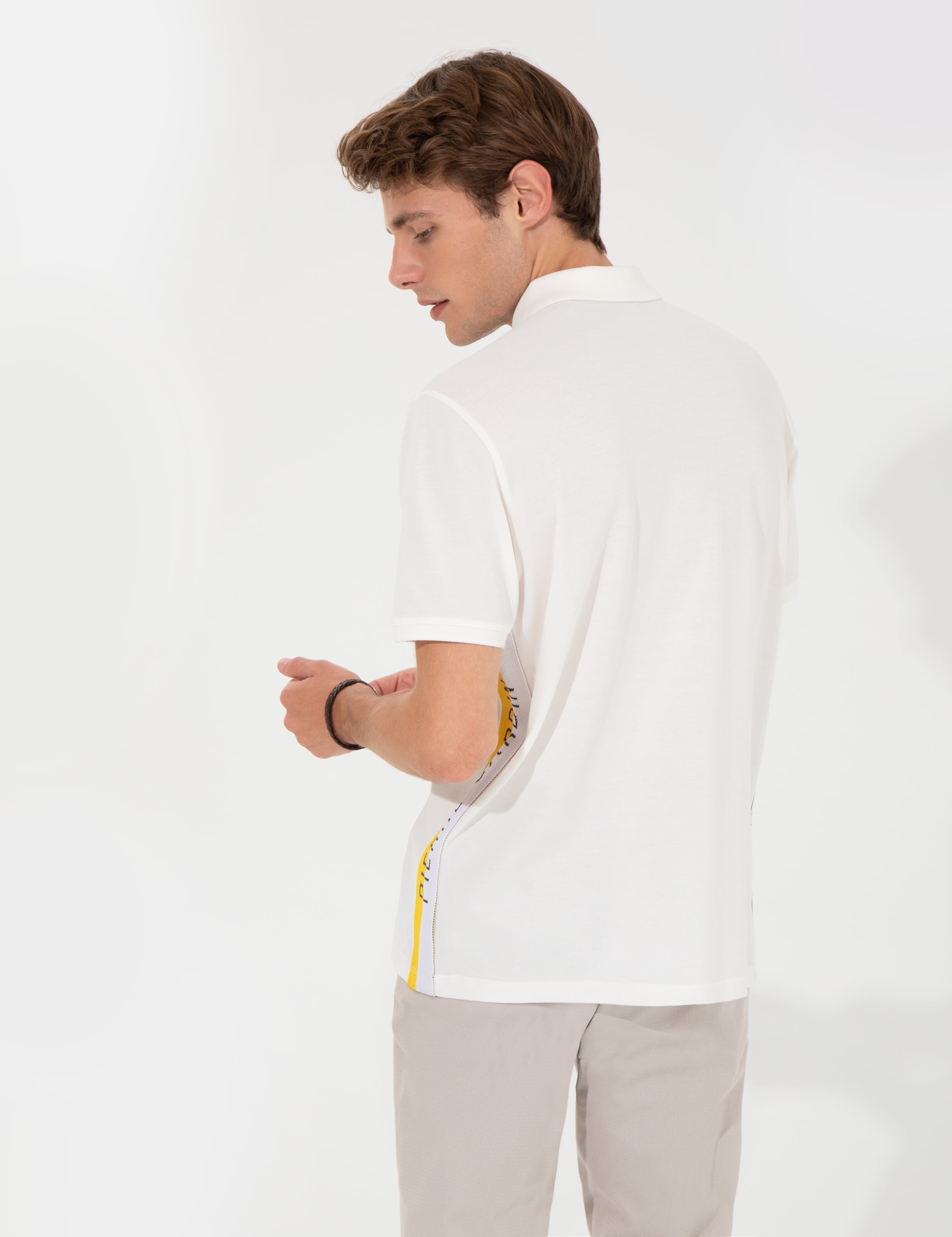 Ecru Regular Fit Yandan Çizgili Polo Yaka Tişört - Image 5