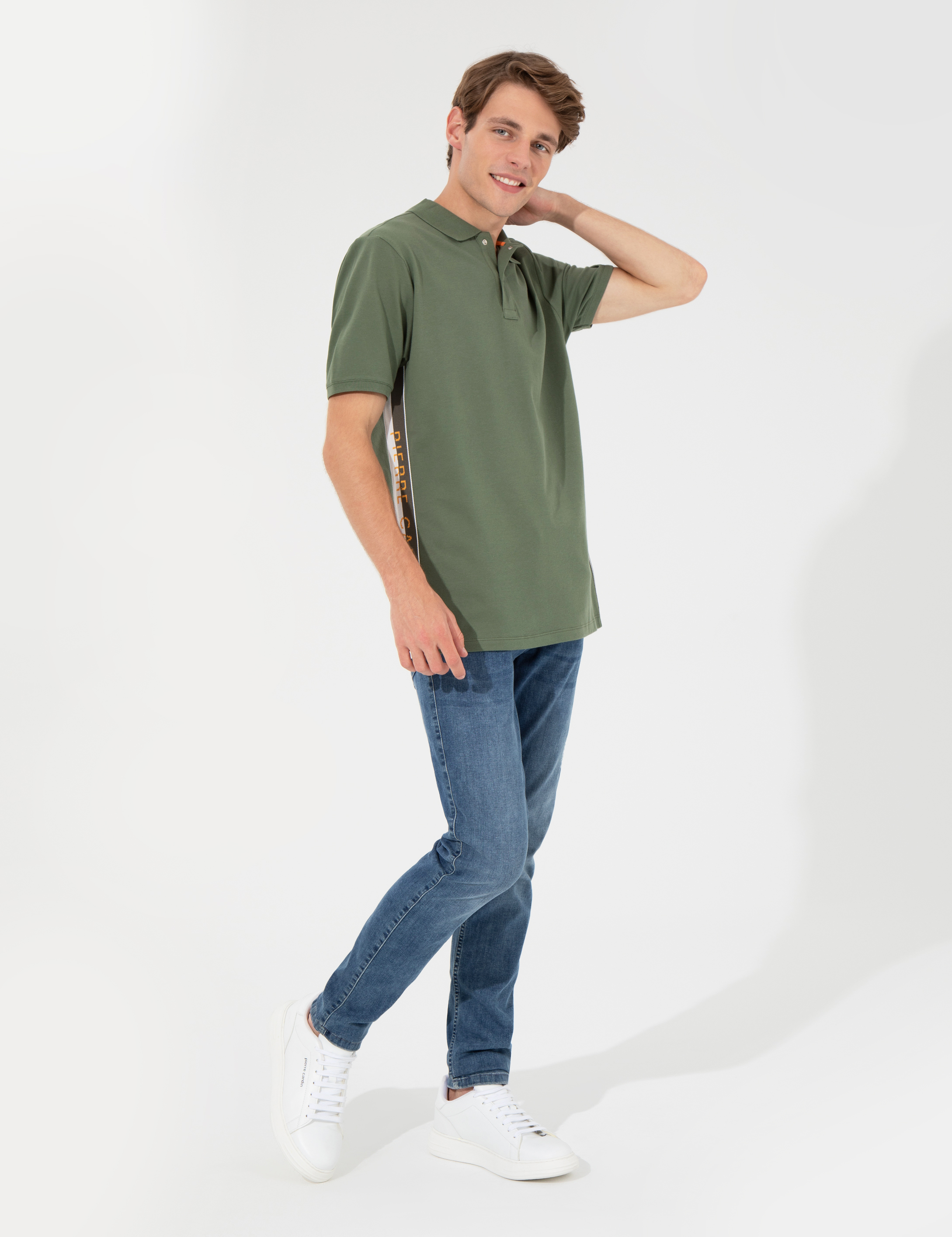 Haki Regular Fit Yandan Çizgili Polo Yaka Tişört