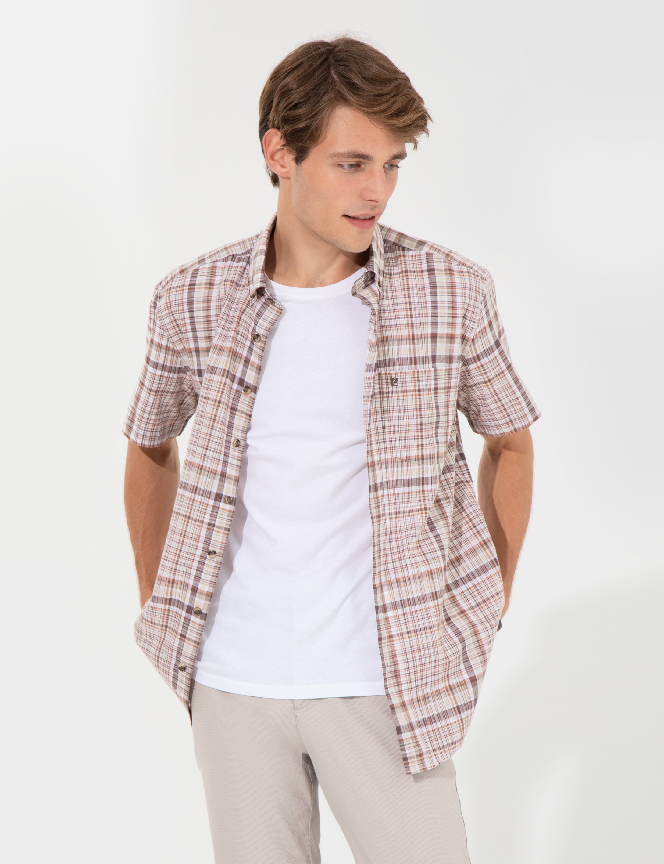 Kahverengi Regular Fit Kısa Kollu Gömlek
