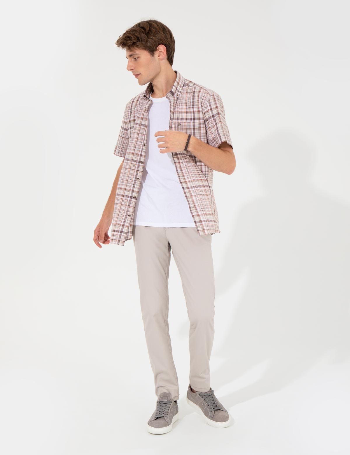 Kahverengi Regular Fit Kısa Kollu Gömlek - 50249723008