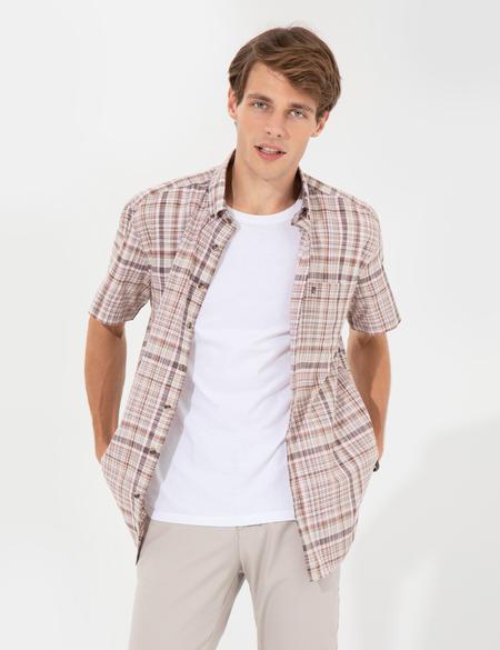 Kahverengi Regular Fit Kısa Kollu Gömlek - 50249723008